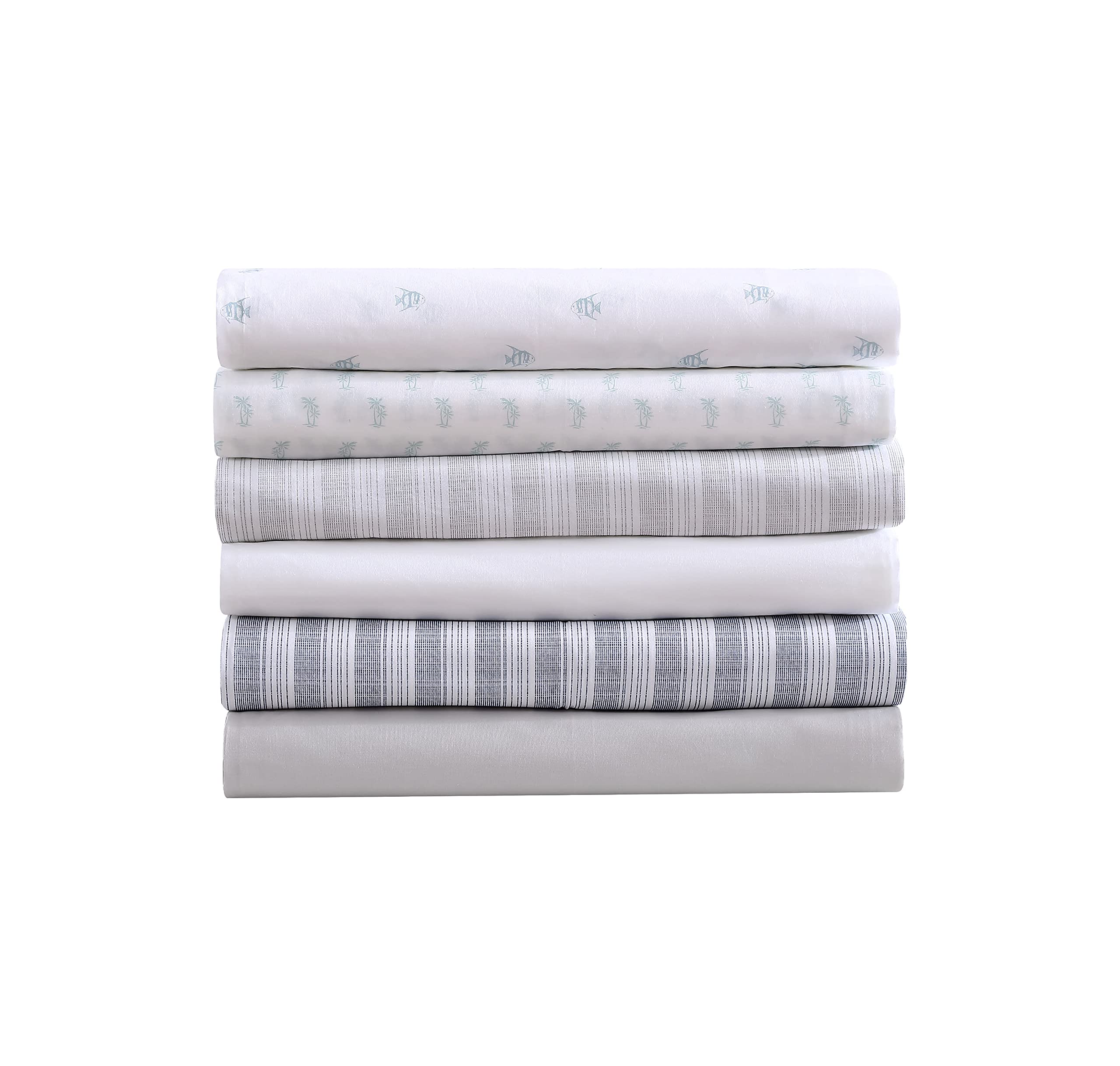 Tommy Bahama King Size Cotton Percale Bed Sheet Set - Crisp, Cool & Breathable Luxury Bedding in Angel Fish Print - Perfect for Summer Nights & Guest Room Styling