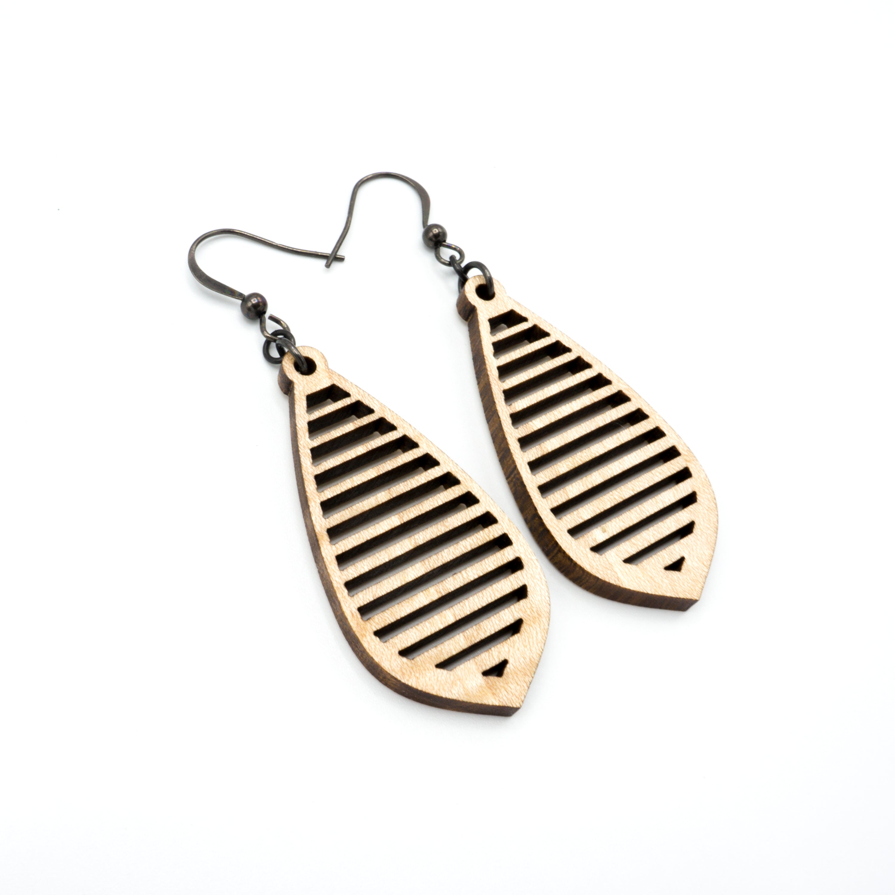 Gem Point 10 [S] - Handmade Curly Maple Wood Earrings | Lightweight Dangle Earrings for Women | Perfect for Boho, Casual & Office Wear