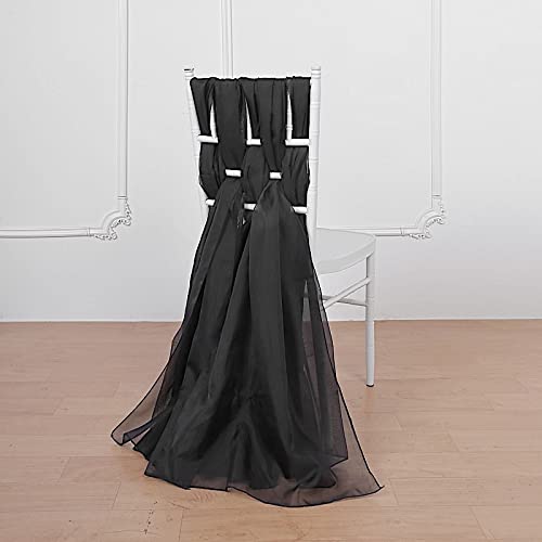 50 Extra Wide Premium Black Chiffon Chair Sashes & Bows - Elegant Wedding Ceremony & Reception Decorations for Chairs, Tables, and Venue Decoration