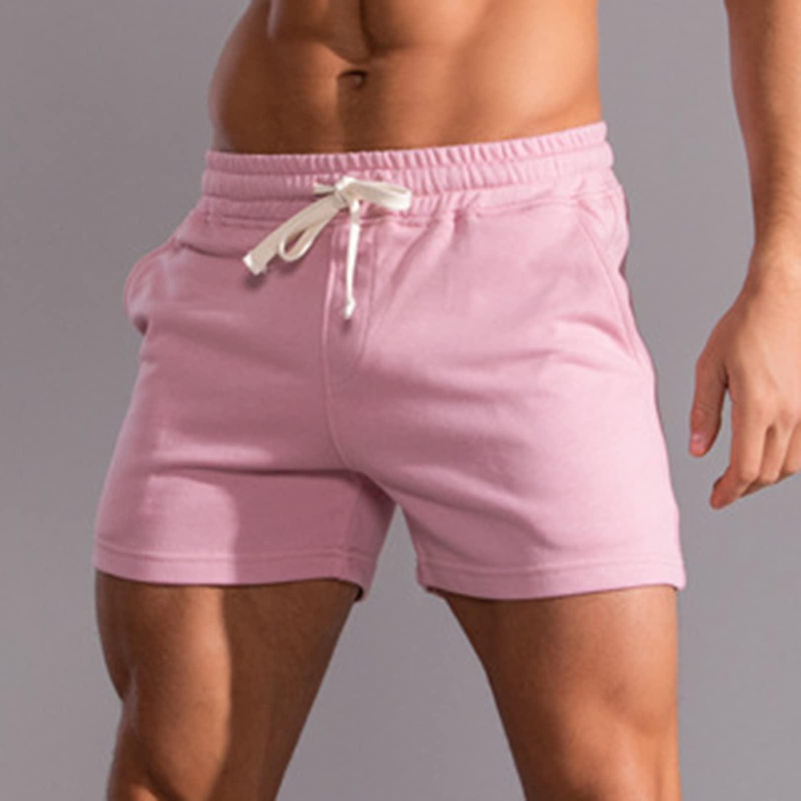 **Men's Gym Shorts - Comfortable Cotton Casual Workout Shorts with Elastic Mid-Waist & Lace-Up Design for Running, Training & Lounge Wear**