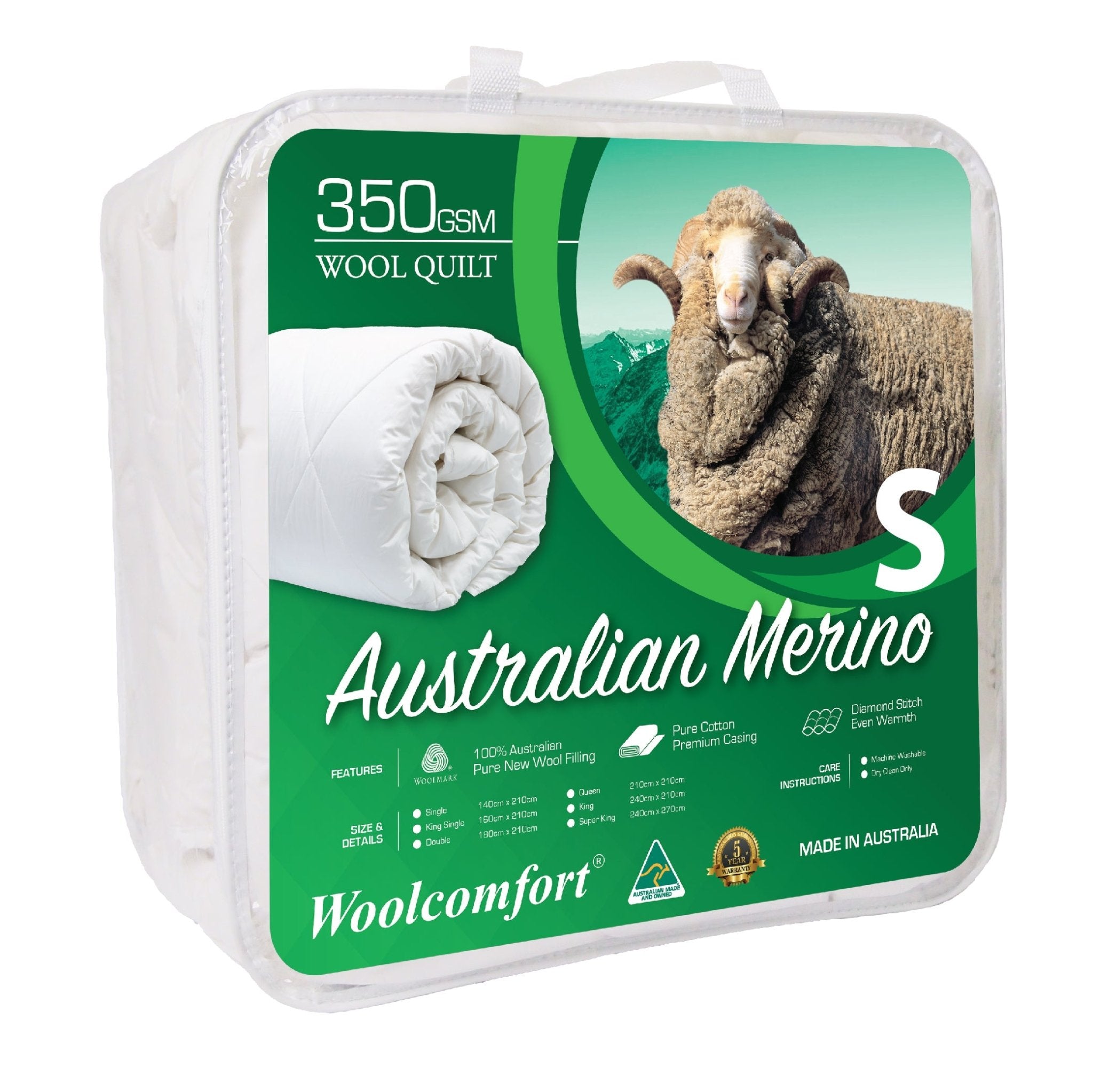 Premium Australian Merino Wool Quilt - 350GSM All-Season Warmth - 140x210cm Single Size - Perfect for Cold Weather & Cozy Bedroom Comfort