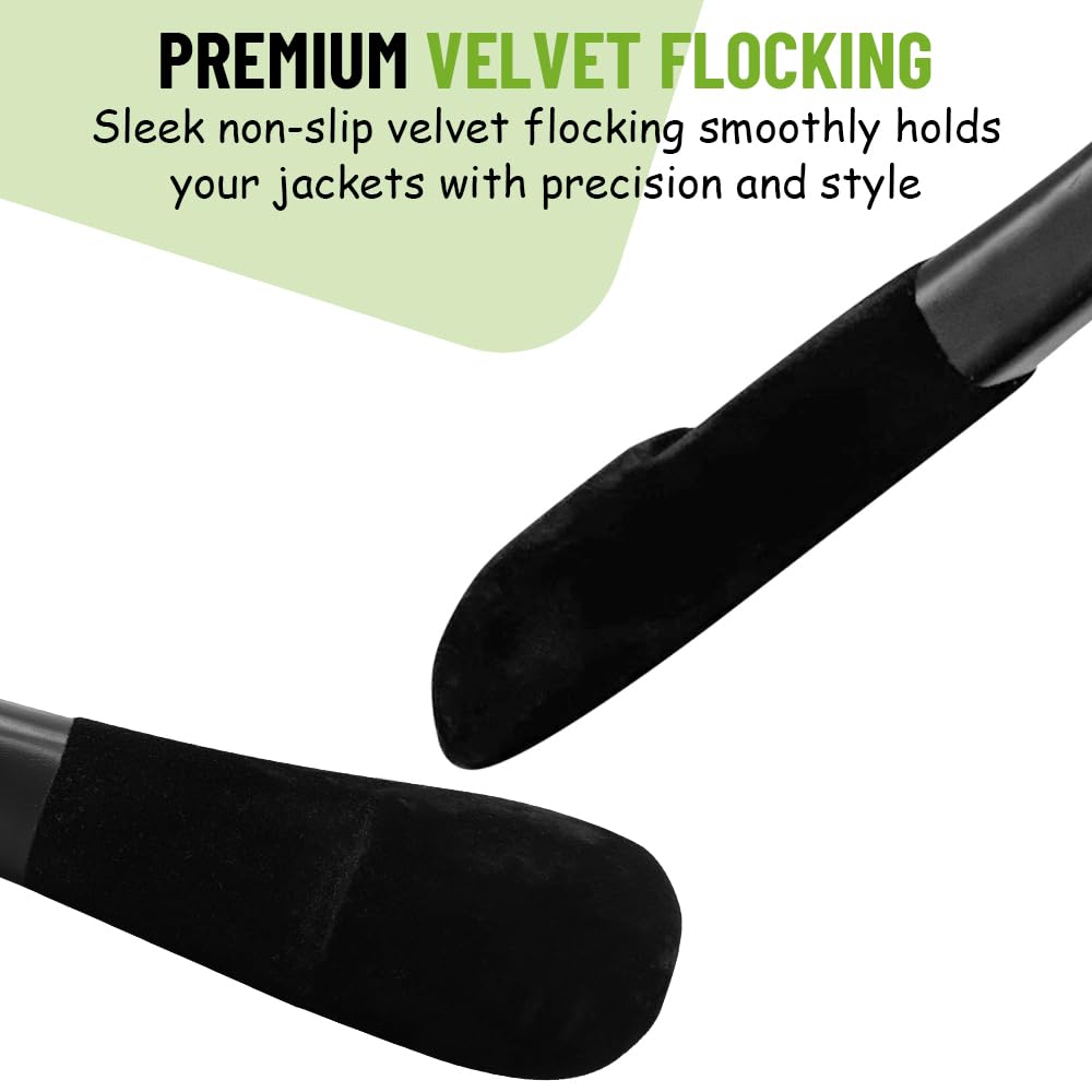 Premium Wooden Clothes Hangers - Heavy Duty Non-Slip Coat Hangers for Suits, Pants & Jackets - Wide Shoulder Design with Black Velvet Finish (12-Pack) - Perfect for Closet Organization & Luxury Wardrobe Storage