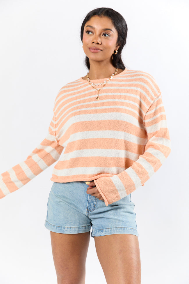 Stylish Orange Lightweight Striped Sweater for Women - Trendy Casual Knit Pullover - Perfect for Fall Outfits & Cozy Layering