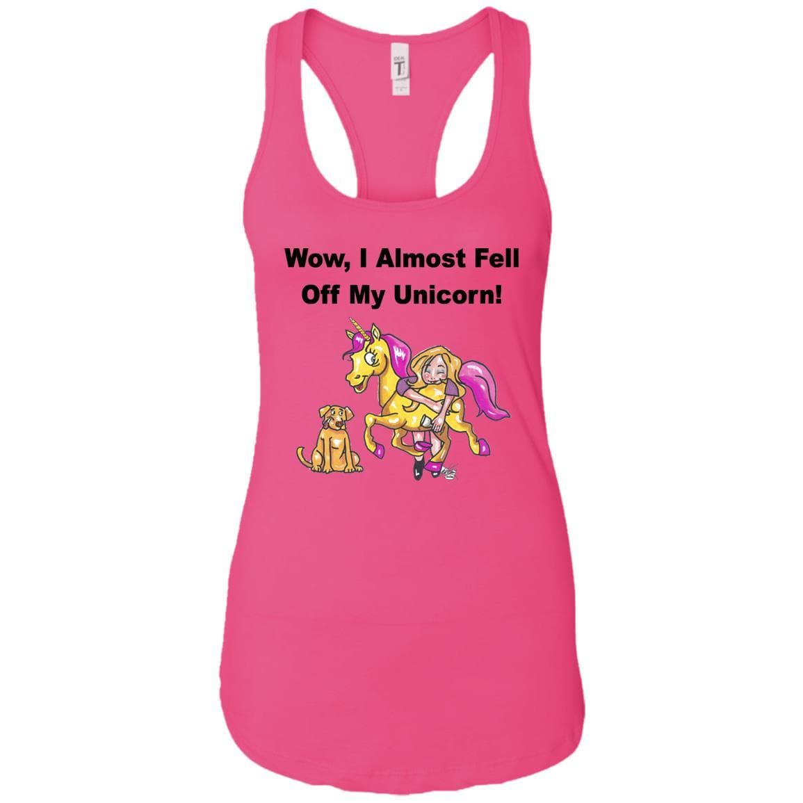 Wow I Almost Fell Off My Unicorn Racerback Tank Top - Funny Sarcastic Women's Graphic Tee - Soft Comfortable Workout & Lounge Wear - Perfect for Gym, Yoga & Casual Outfits