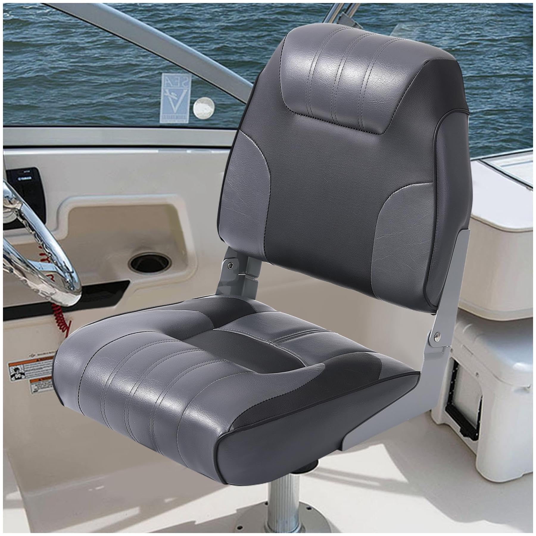 **GARVEE 2 Pack Foldable Boat Seats with Thickened Cushion, Weatherproof PVC & Aluminum Hinges – Easy Install for Fishing, Boating & Sightseeing**