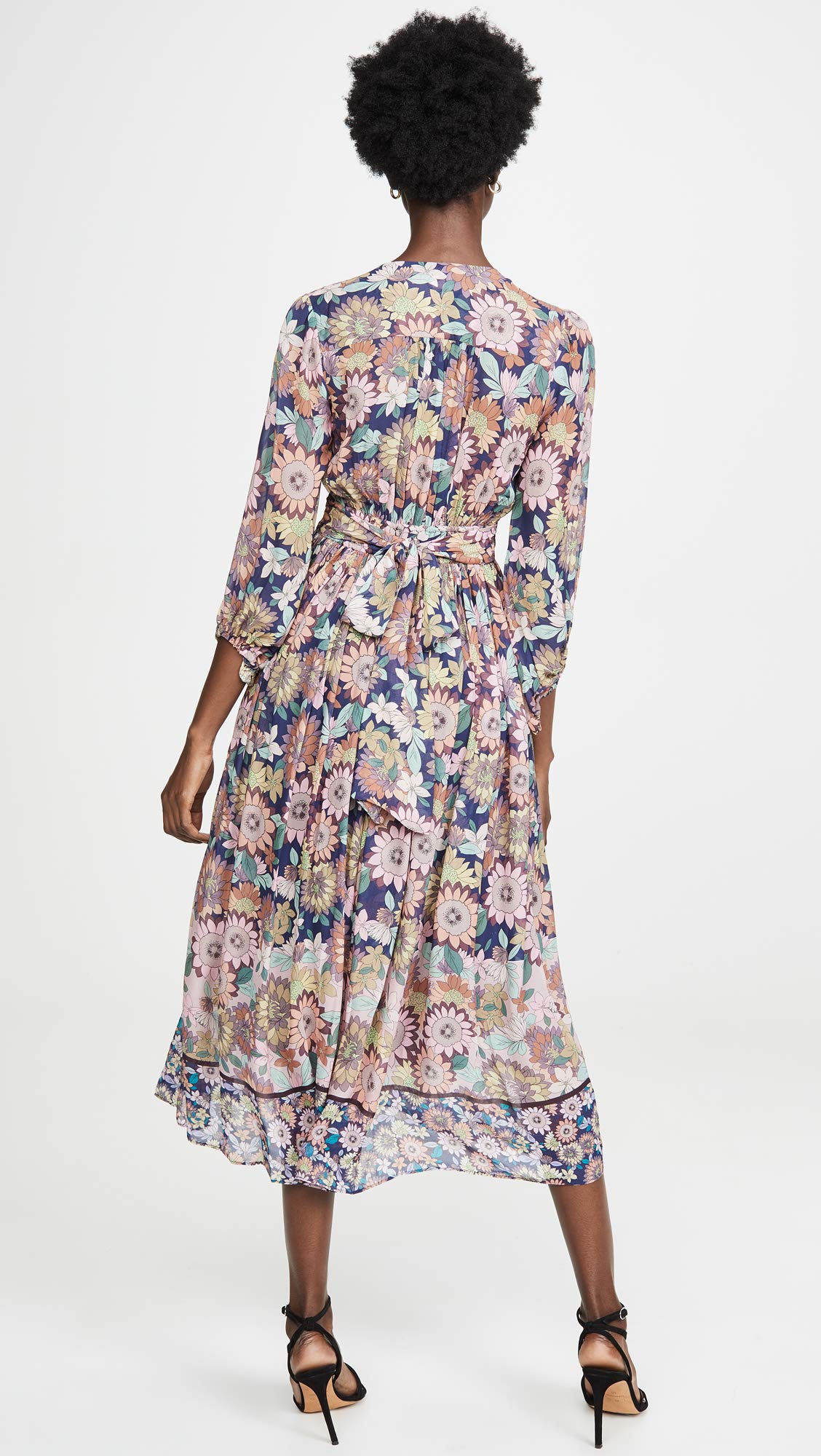 Shoshanna Women's Aya Dress - Floral Print Midi Dress with V-Neck & Ruffle Sleeves | Perfect for Summer Weddings, Garden Parties & Date Nights