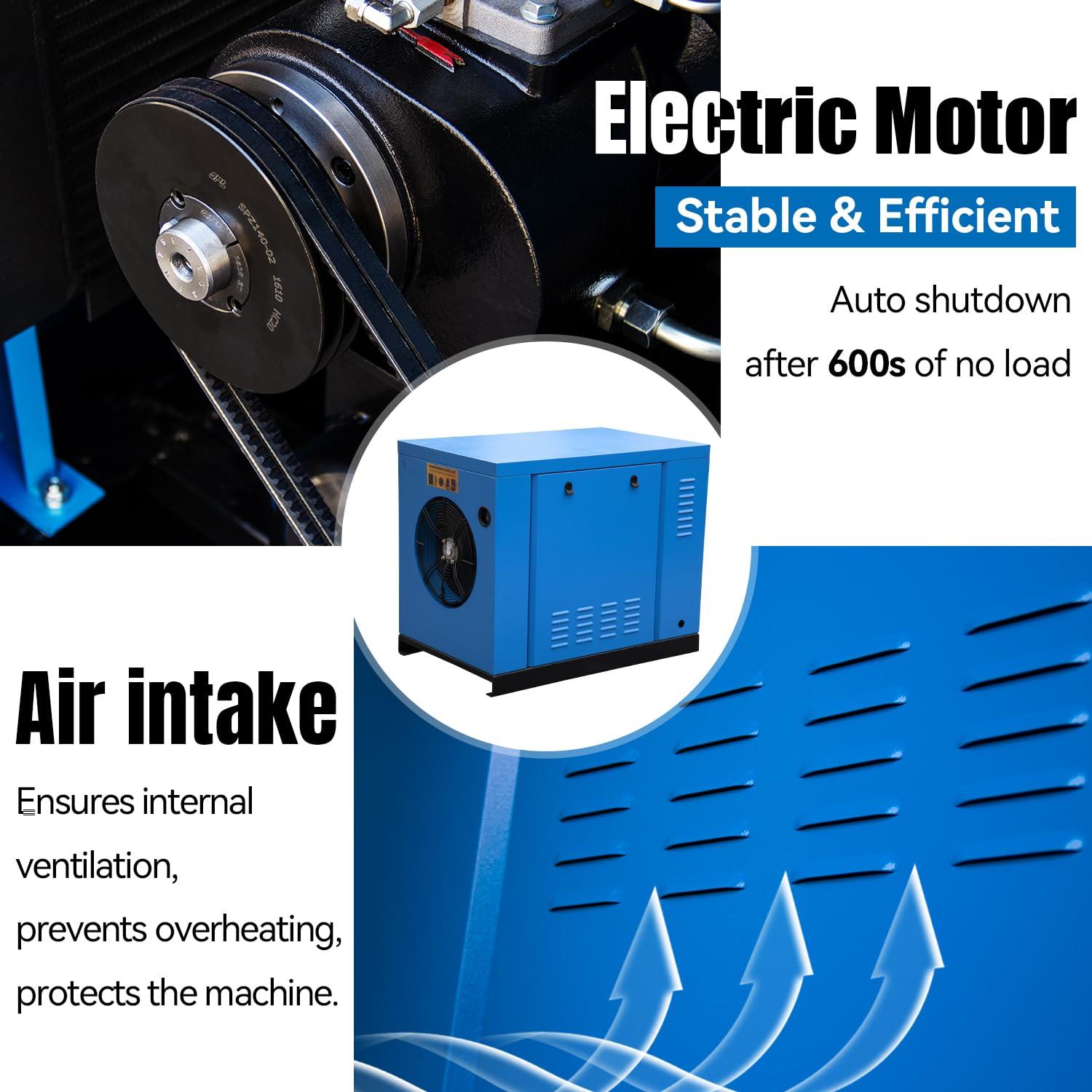 10HP 7.5KW 208-230V 3-Phase Rotary Screw Air Compressor | 33CFM 125PSI Max Pressure | NPT3/4