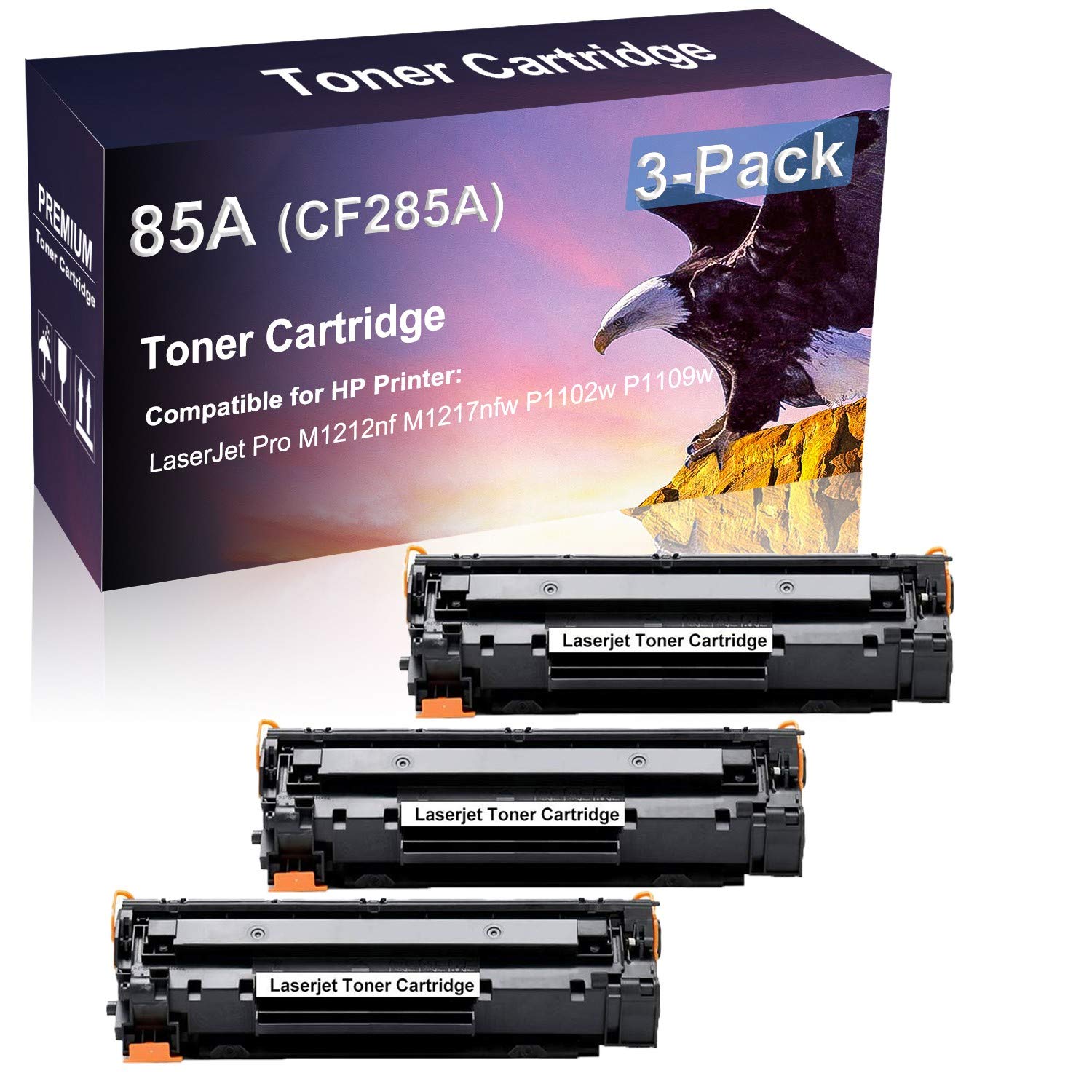 3-Pack Black High-Yield Compatible Laser Printer Cartridge Replacement for HP 85A CF285A - Works with HP LaserJet Pro M1217nfw & P1102w Printers - Ideal for Home Office & Small Business Printing Needs