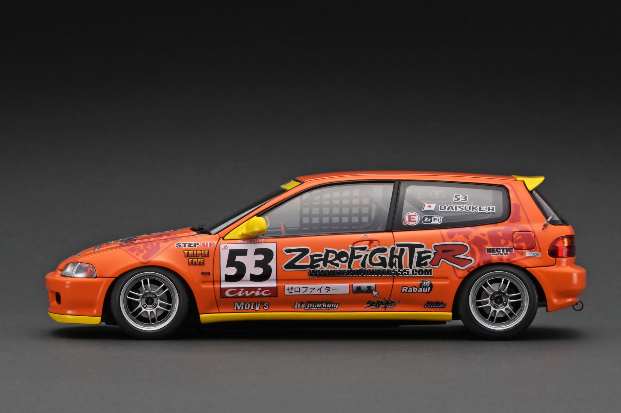 1:18 Scale Honda Civic EG6 ZERO FIGHTER Orange Diecast Model Car with B16A Engine - Collectible Display for Car Enthusiasts & Perfect Gift for Honda Fans