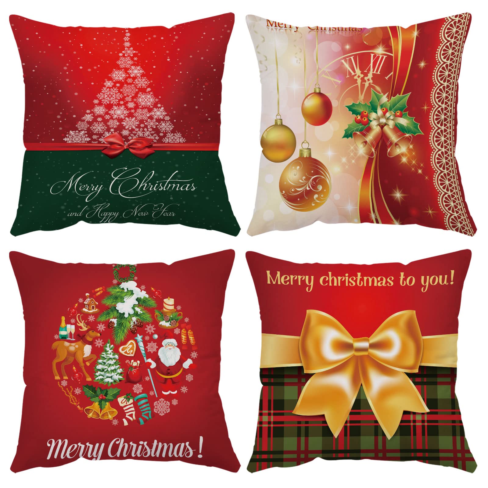YeeJu Set of 4 Christmas Decorative Throw Pillow Covers - Velvet Holiday Cushion Cases 20x20 Inch for Sofa, Bed & Home Decor - Perfect for Xmas, Winter & Seasonal Home Styling