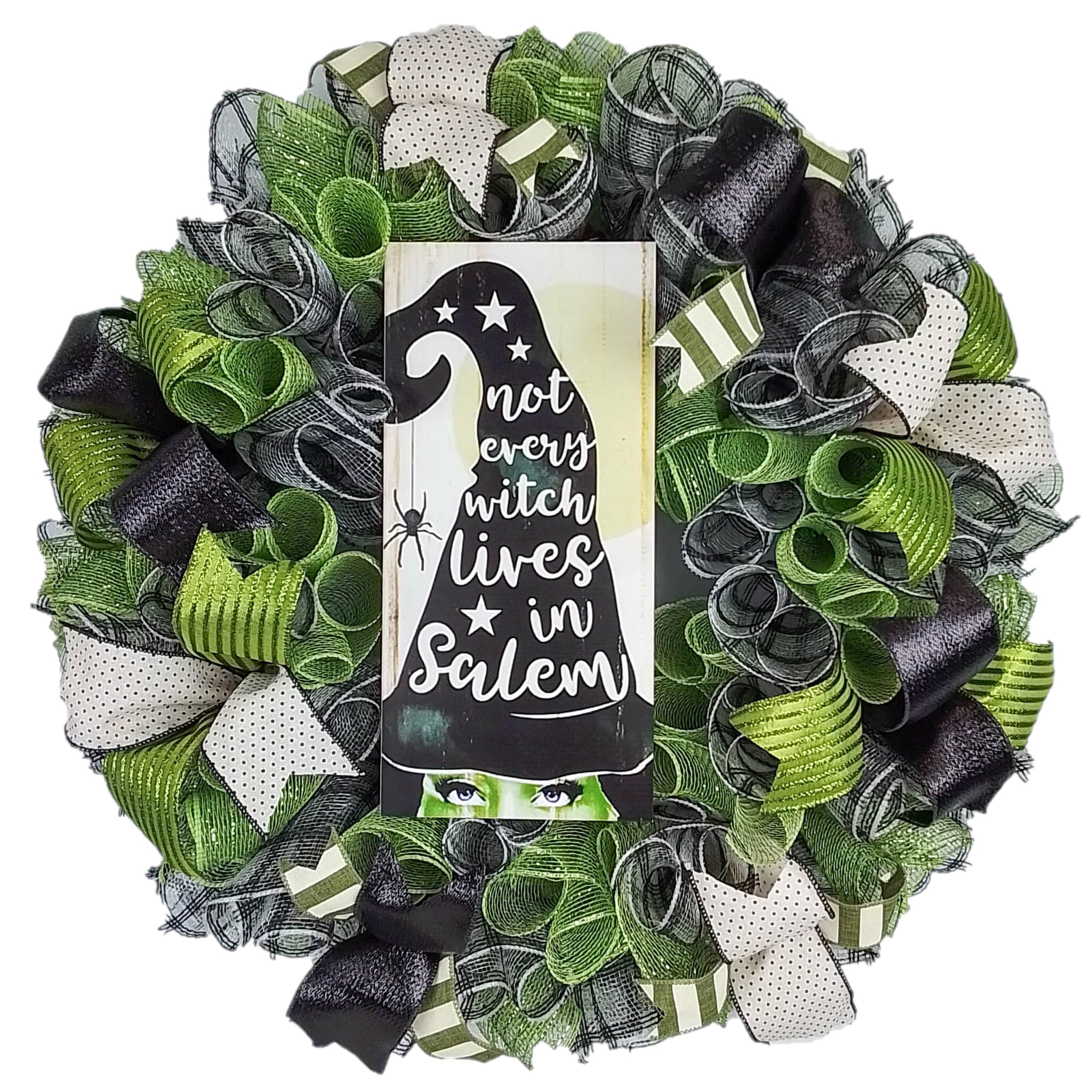 Halloween Wreath Witches - Lime Green & Black Salem Witch Decor for Door - Spooky Wicked Witch Wreaths for Halloween Party Decorations & Front Porch Decor