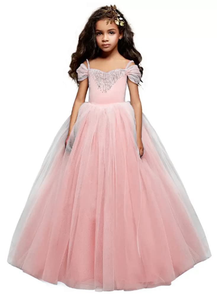 Honeydress Girls Princess Cinderella Flower Girl Dress - Off Shoulder Kids Pageant Gown for Weddings, Birthday Parties & Special Occasions