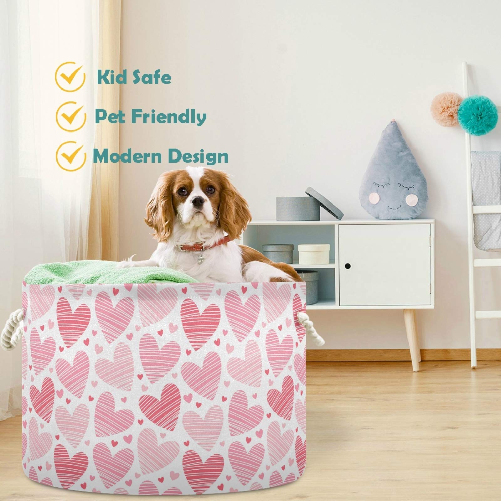 Visesunny Heart-Shaped Collapsible Fabric Storage Basket - Laundry Hamper, Toy Organizer, Clothes Bin for Bathroom, Bedroom, Nursery, Closet & Office - Perfect for Valentine's Day Gifts & Home Organization