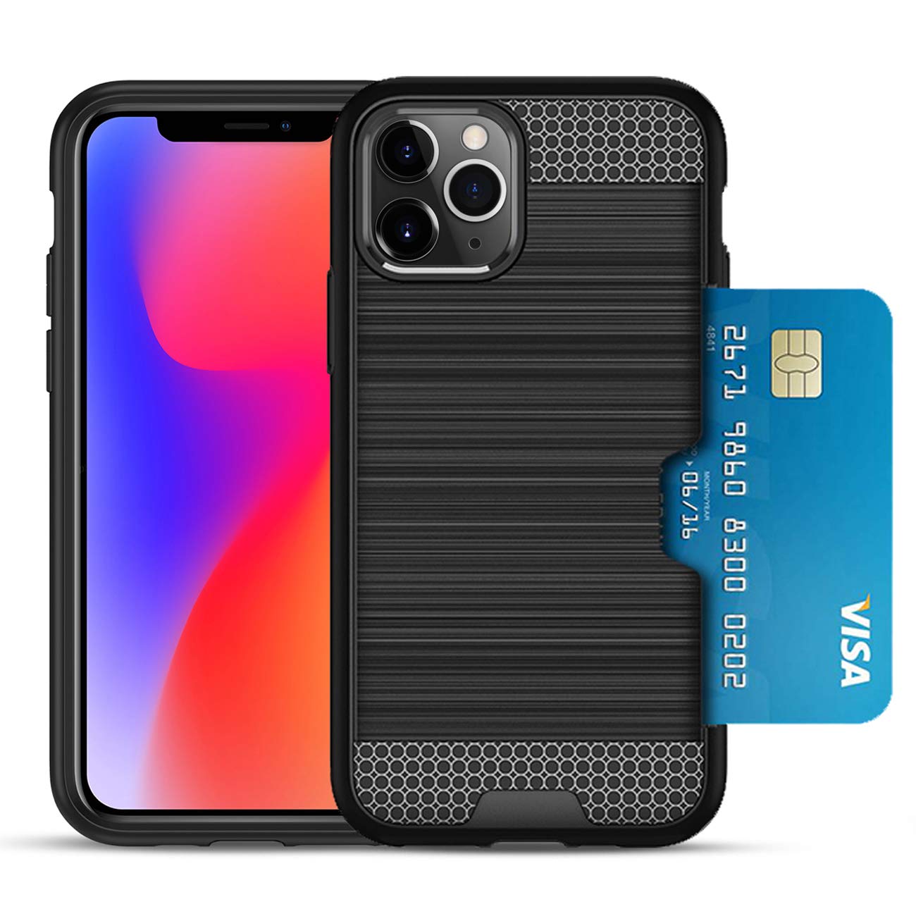 iPhone 11 Pro Max Slim Armor Hybrid Case with Card Holder - Shockproof Protective Cover for iPhone 11 Pro Max (Black) | Perfect for Everyday Use, Travel & Business Meetings