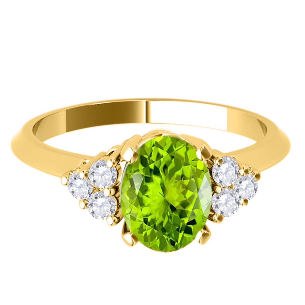 1.55 Carat 10K Yellow Gold Peridot & White Diamond Seven Stone Ring - Elegant Valentine's Day Gift for Her, Anniversary Present, Bridal Jewelry, Engagement Party Accessory