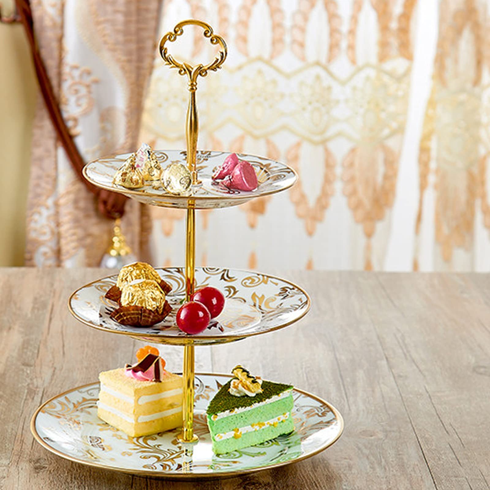 3-Tier Ceramic Fruit Plate - Elegant Light Luxury Dessert Stand for Living Room, Afternoon Tea, Snacks & Dried Fruits | Multi-Layer Serving Tray for Kitchen, Dining & Party Decor