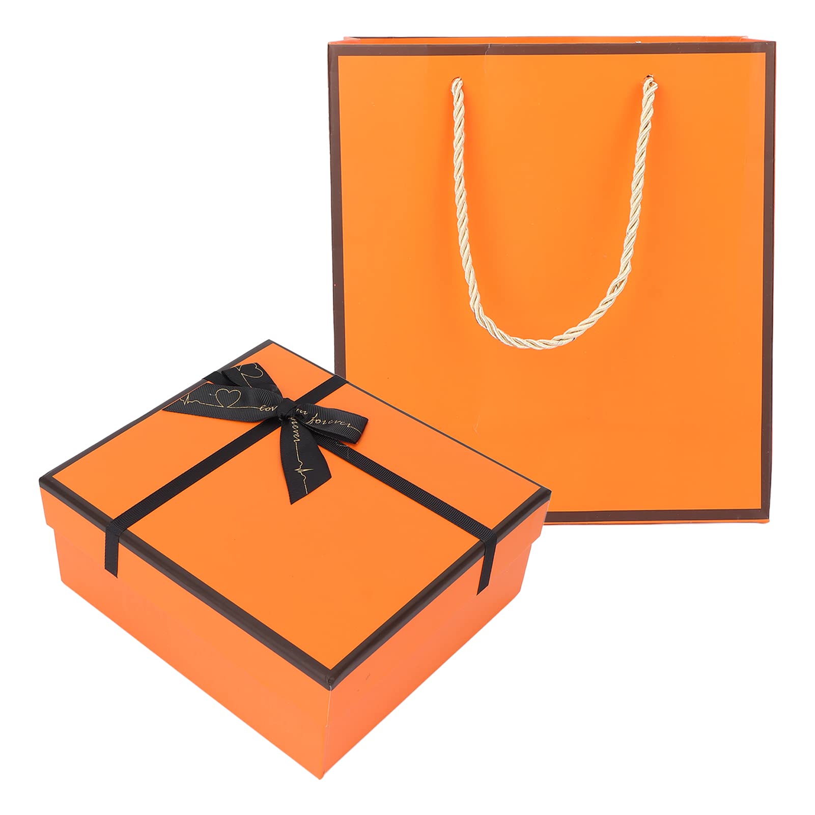 Chiwe Gift Box Set - Premium Hard Cardboard Orange Gift Packaging Box with Matching Gift Bag | Perfect for Birthday Presents, Party Favors & Special Occasions