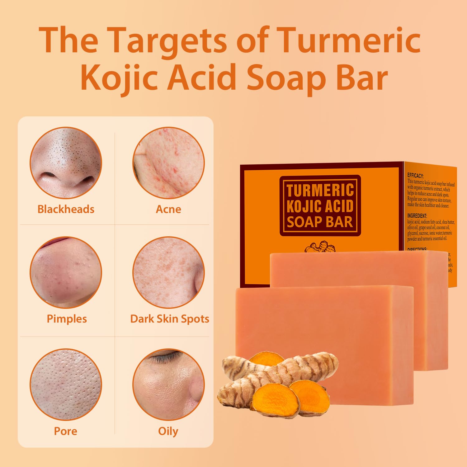Turmeric & Kojic Acid Soap Bar 200g - Brightening Face & Body Wash for Dark Spots, Acne Treatment, Exfoliating & Cleansing - Natural Skin Lightening Soap for Glowing Complexion (Perfect for Daily Skincare Routine & Post-Sun Care)