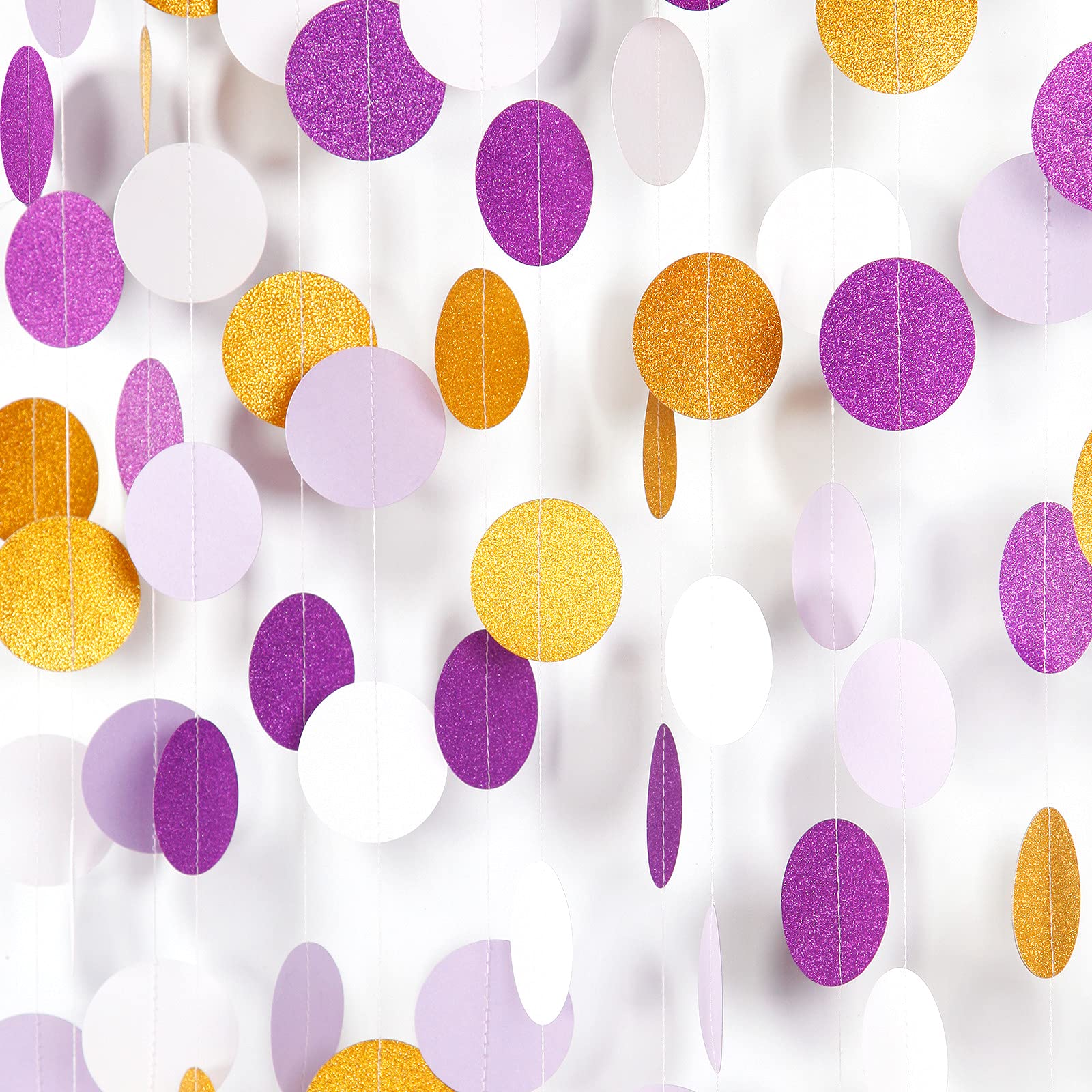 52ft White Purple-Gold Glitter Hanging Streamer Garland - Graduation, Wedding, Baby Shower & Birthday Party Decorations | Durable Backdrop Bunting for Lasting Celebration Surprise | Perfect for Indoor/Outdoor Events, Photo Booths & Festive Home Decor