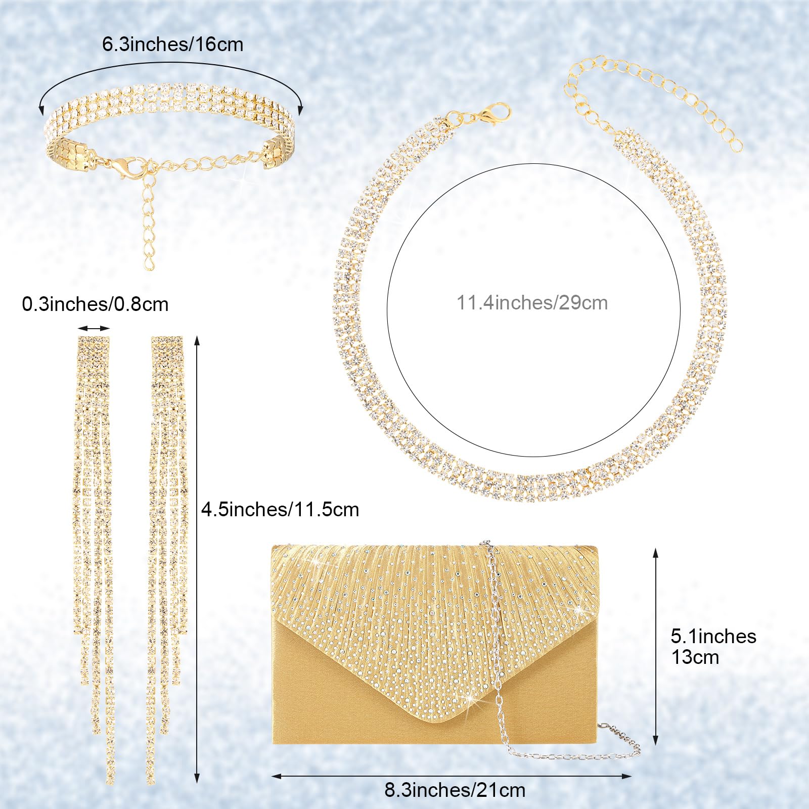 Hicarer 5-Piece Women's Accessory Set - Elegant Shawls, Wraps, Evening Clutch Bag & Rhinestone Jewelry for Weddings, Parties & Special Occasions