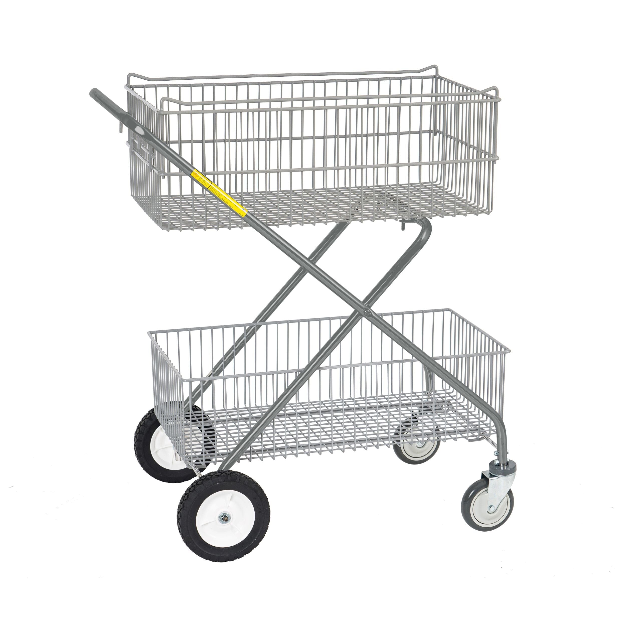 Foldable Double Basket Office Utility Mail Cart - Heavy Duty Rolling Cart with Wheels for Mail, Packages, and Office Supplies - Perfect for Home, Office, and Warehouse Use