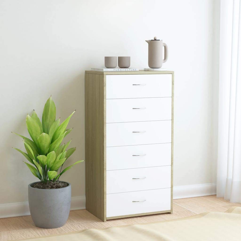 6-Drawer Sideboard Buffet Server - Sturdy Storage Cabinet for Dining Room, Kitchen & Entryway | Chipboard Console Table for Home Organization & Decor