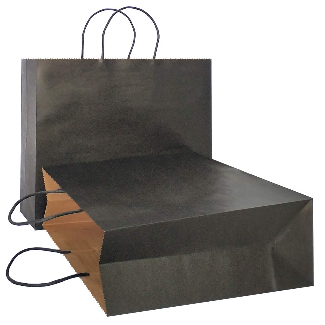 AZOWA 12-Pack Large Black Kraft Paper Gift Bags with Handles - 12.5 x 4.7 x 10.2 Inches - Eco-Friendly Horizontal Party Favor Bags for Birthdays, Weddings & Holiday Gifting