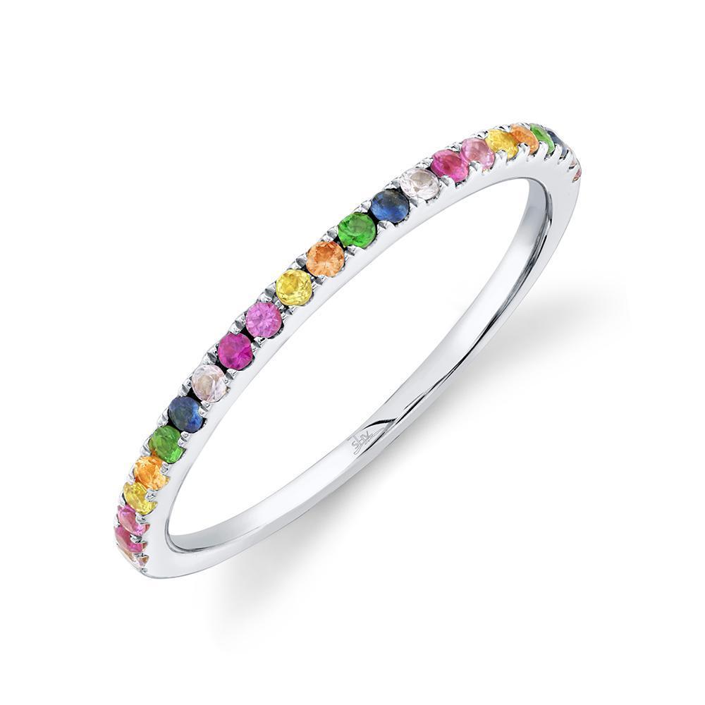 14K Gold 0.28 CTW Multicolor Sapphire Ring for Women - Elegant Stackable Band for Anniversary, Wedding, or Everyday Wear