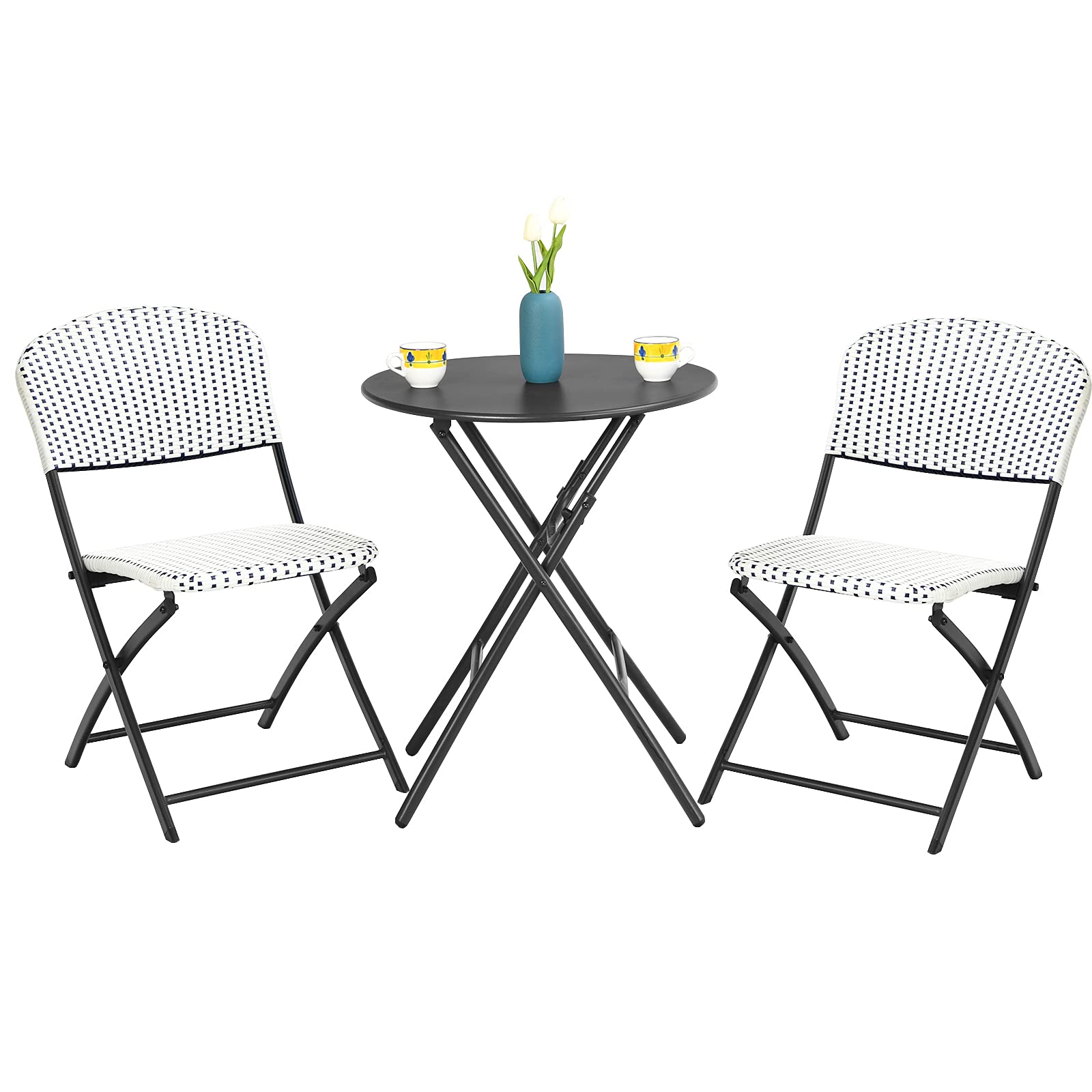 Tangkula 3-Piece Patio Bistro Set - Outdoor Folding Dining Table with 2 Rattan Chairs, Space-Saving Furniture for Poolside, Balcony, Garden & Backyard | Perfect for Small Spaces, Outdoor Entertaining & Relaxing