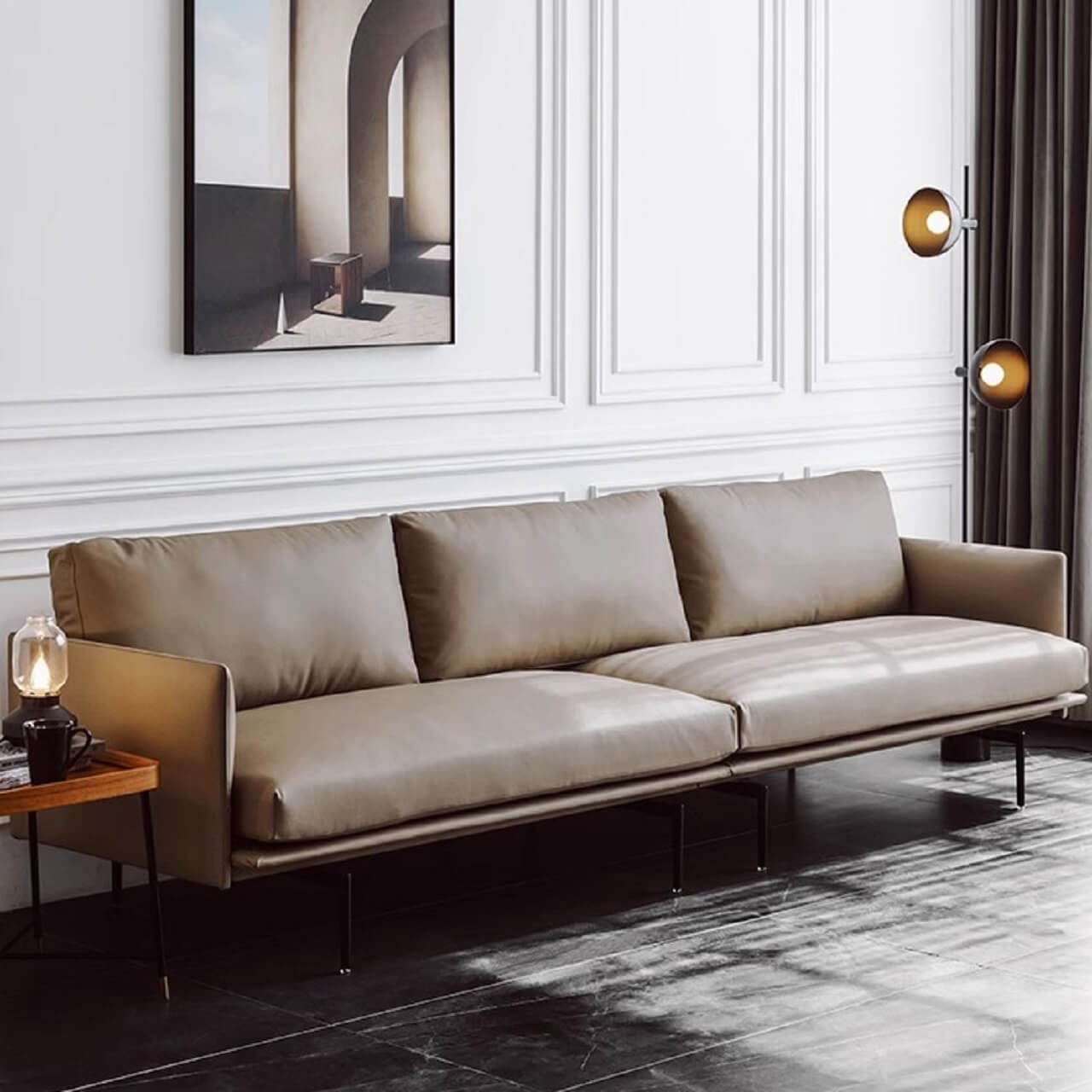 Luxury White Microfiber Leather Sofa - Modern Minimalist Design 87.8