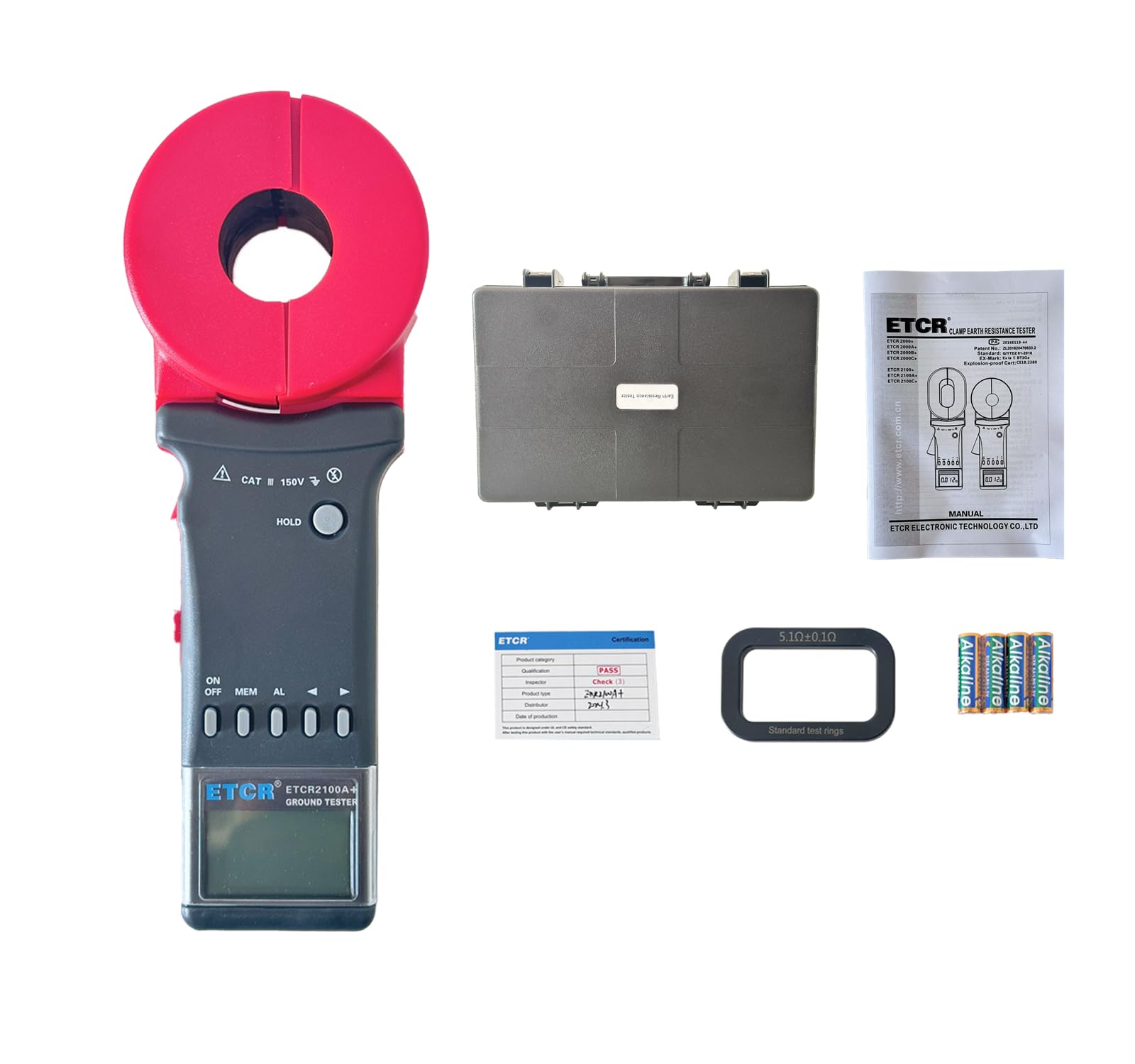 ETCR2100A+ Digital Clamp Ground Resistance Tester - 0.010Ω to 200Ω Range, Double Insulation Protection - Perfect for Electrical Maintenance, Solar Panel Installation & Industrial Safety Testing
