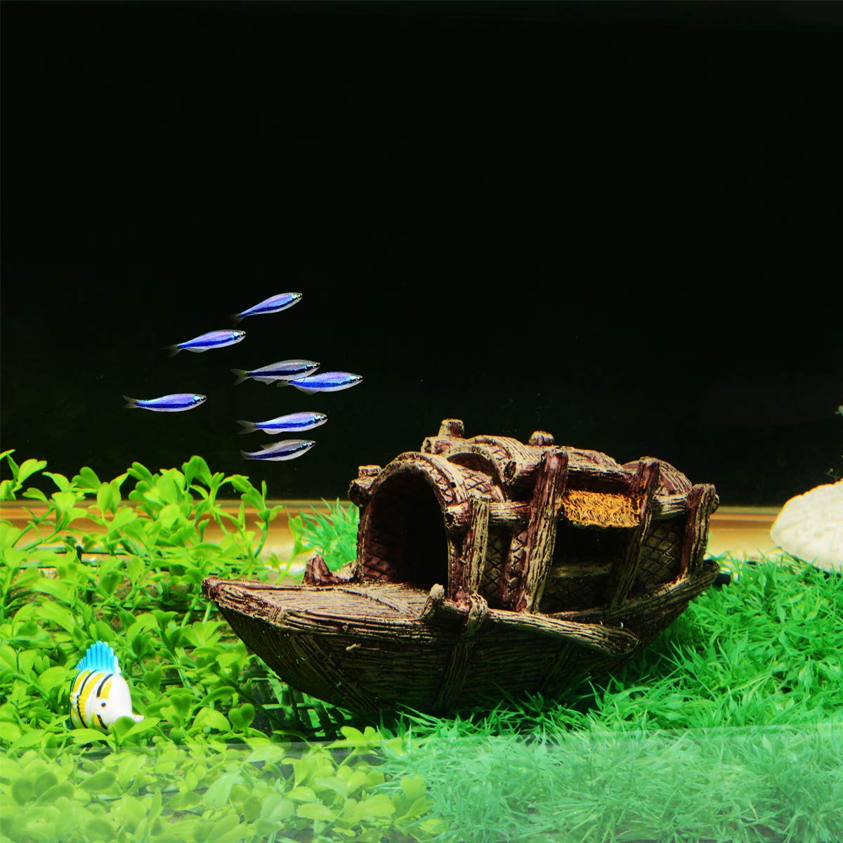 SAIM Resin Canoe Boat Aquarium Ornament - Small Fish Tank Decoration for Aquatic Landscape | Perfect for Freshwater & Saltwater Tanks, Home Office Decor