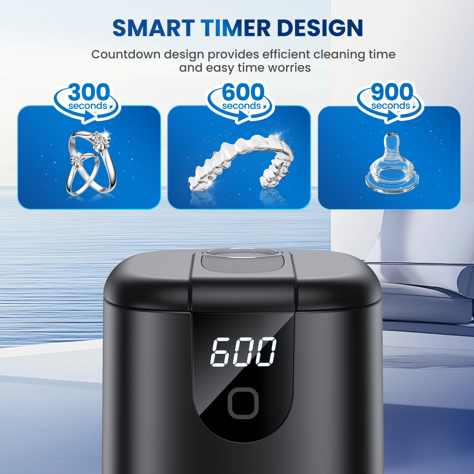 Ultrasonic Retainer Cleaner Machine - 45kHz with 4 Cleaning Modes & Digital Timer, 200ML Capacity for Dentures, Mouth Guards, Braces, Toothbrush Heads & Jewelry (Black) - Perfect for Dental Hygiene & Jewelry Care at Home