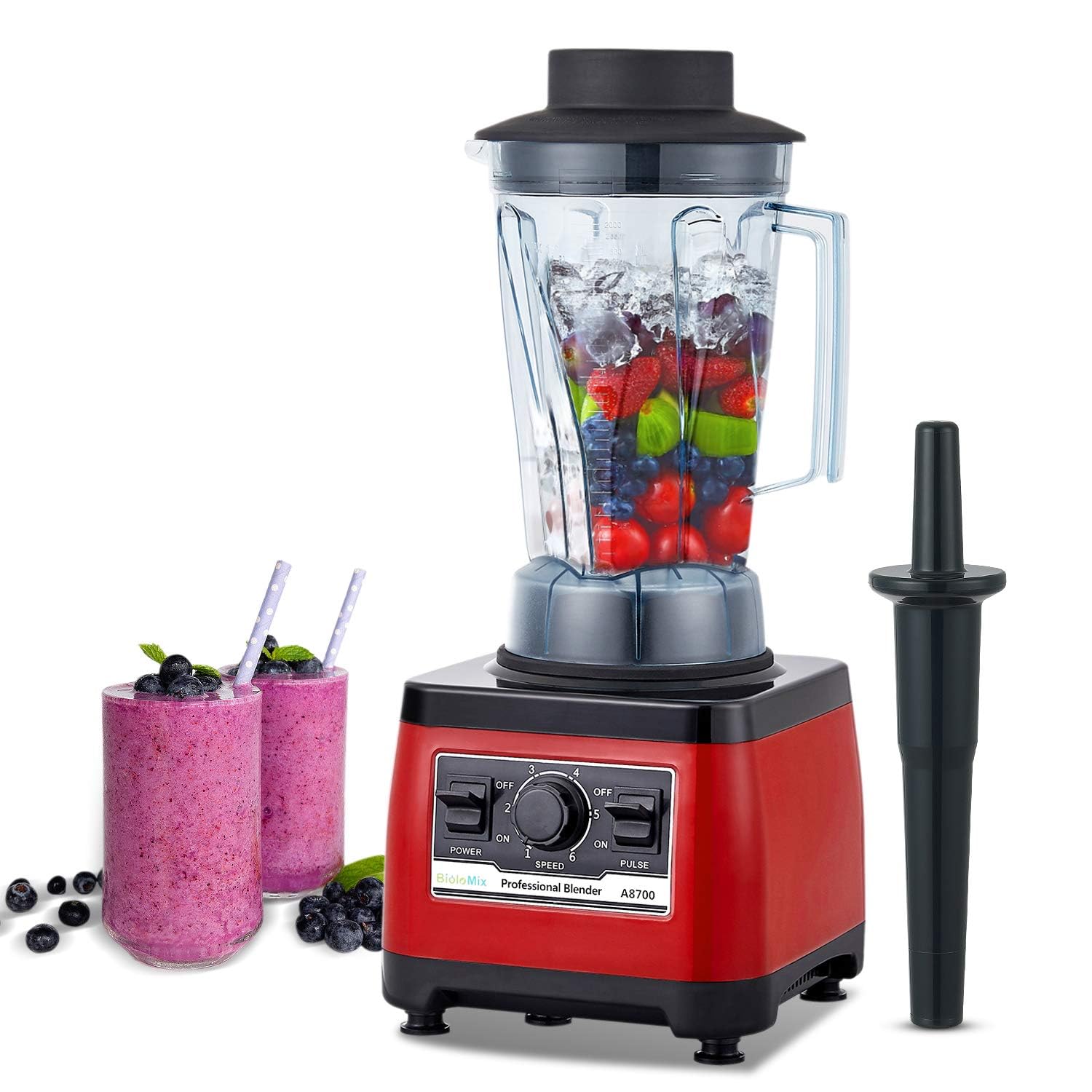 BioloMix 2200W Heavy Duty Commercial Blender - Professional Grade Countertop Blender with 70oz BPA-Free Jar - Perfect for Smoothies, Protein Shakes, Frozen Drinks, Ice Crushing, Soup Making & Food Prep (Red) - Ideal for Restaurants, Juice Bars & Home Kitchens