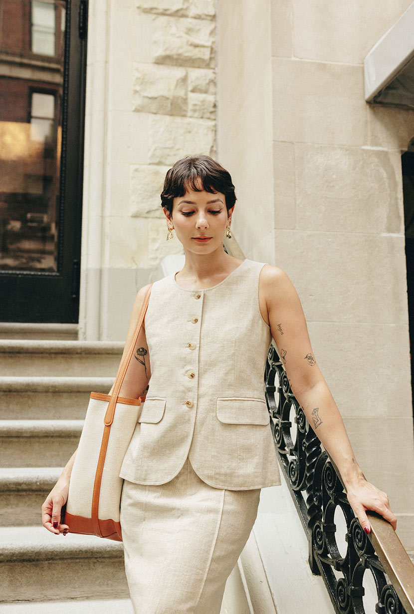 Ines Linen Vest for Women - Lightweight Oat Color Summer Layering Piece - Perfect for Beach Cover-Up, Casual Outfits & Office Wear