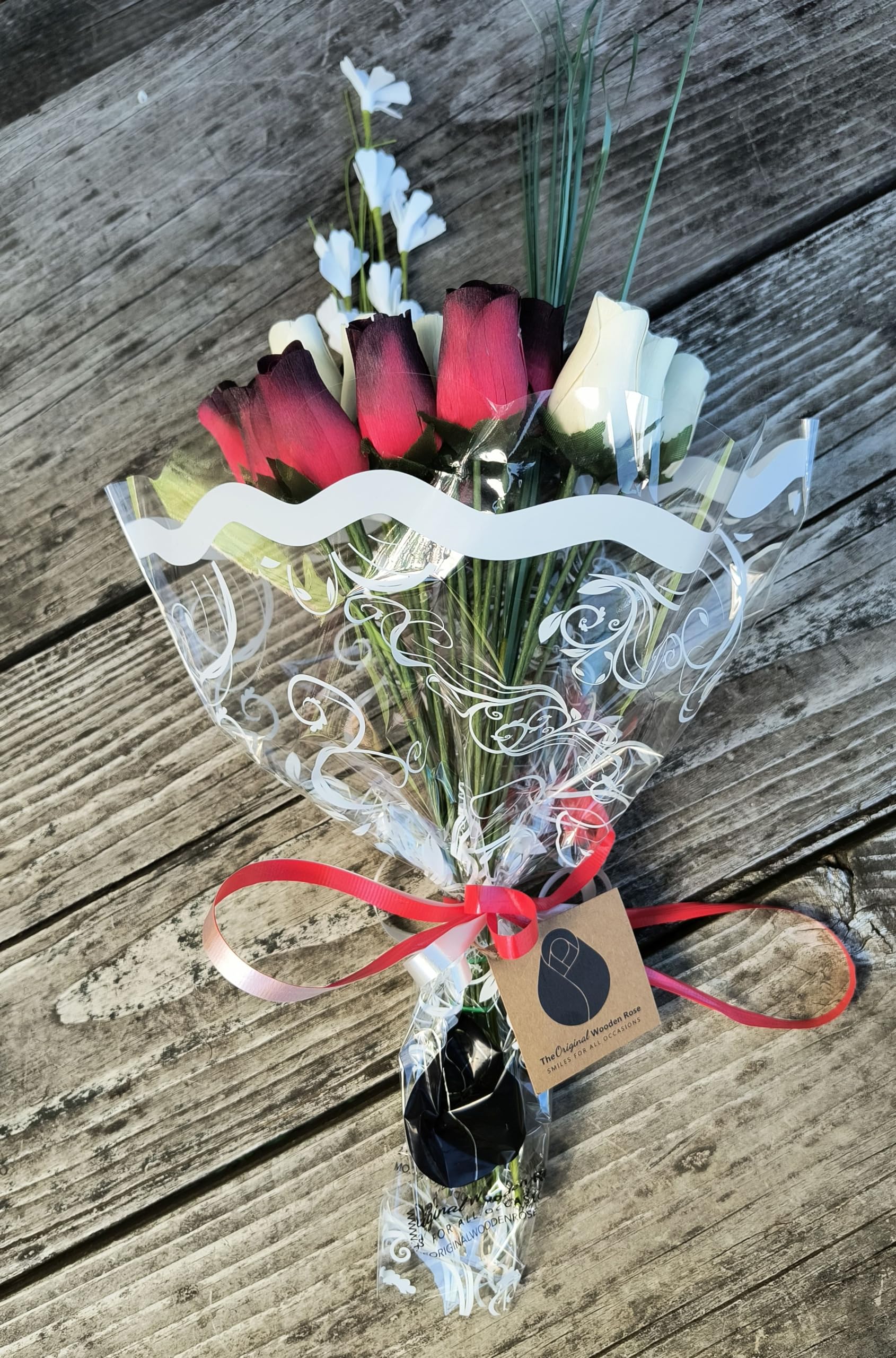 2 Dozen Red Roses with Black Tips and White Wooden Stems - Elegant Artificial Flower Bouquet for Wedding Centerpieces, Home Decor, and Romantic Gifts