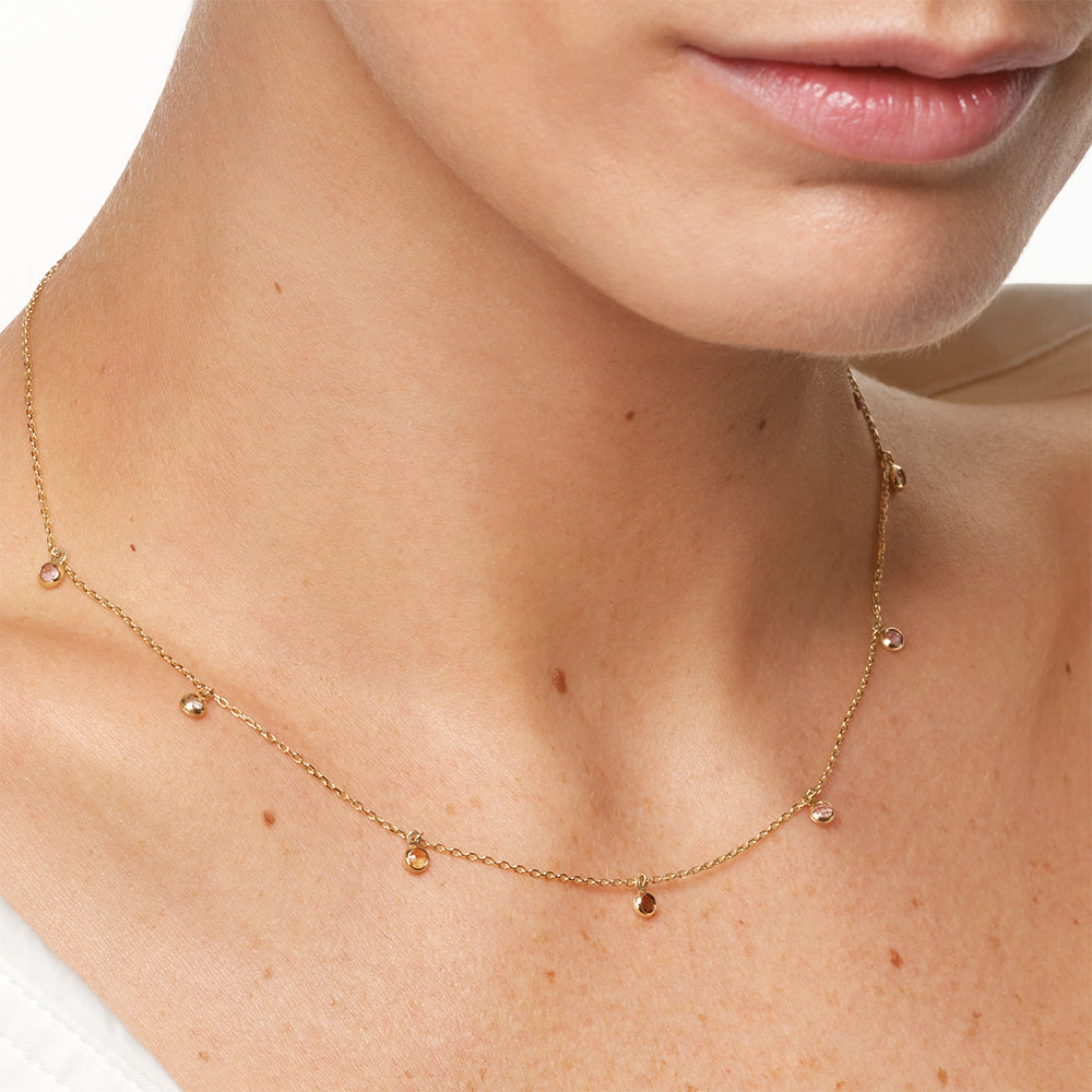 10K Gold Multi Gemstone Droplet Necklace - Elegant Dainty Pendant for Women, Perfect for Weddings, Parties & Everyday Wear