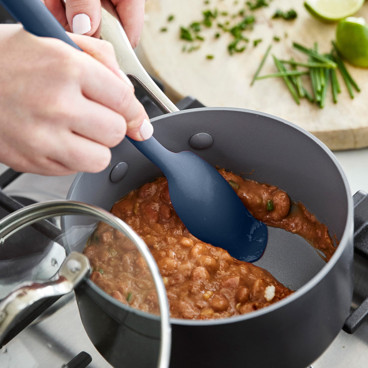 Premium Platinum Silicone Flat Head Spoon - Soft, Durable & BPA-Free Kitchen Utensil for Baby Feeding, Cooking & Baking (Navy Blue) - Ideal for Infants, Toddlers & Home Chefs