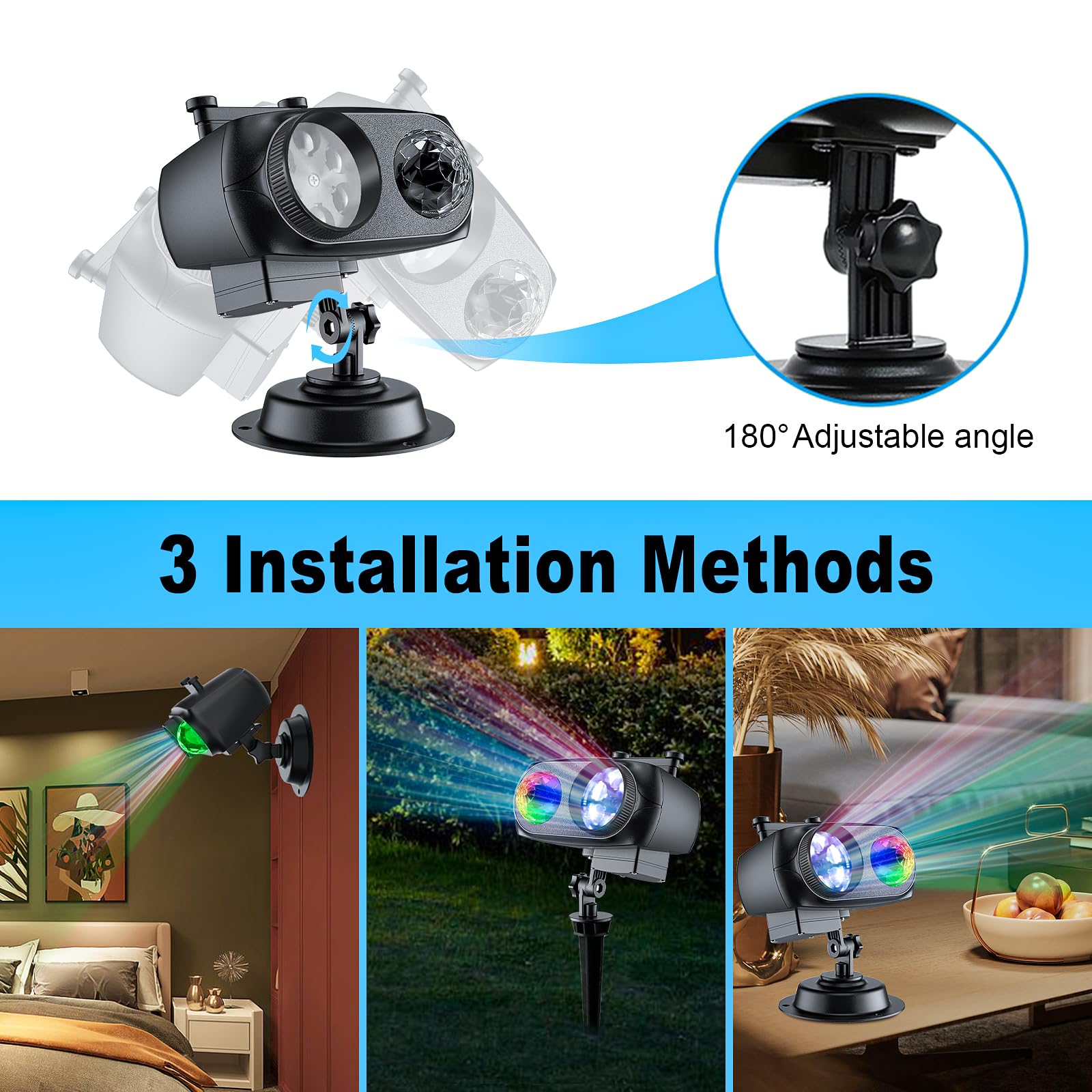 2024 Upgraded Outdoor Christmas Projector Lights - 4/6/8 Adjustable Holiday Patterns, 2-in-1 LED Snowflake Projector for Halloween & Christmas Decorations | Perfect for Yard, Garden, and House Facade Lighting