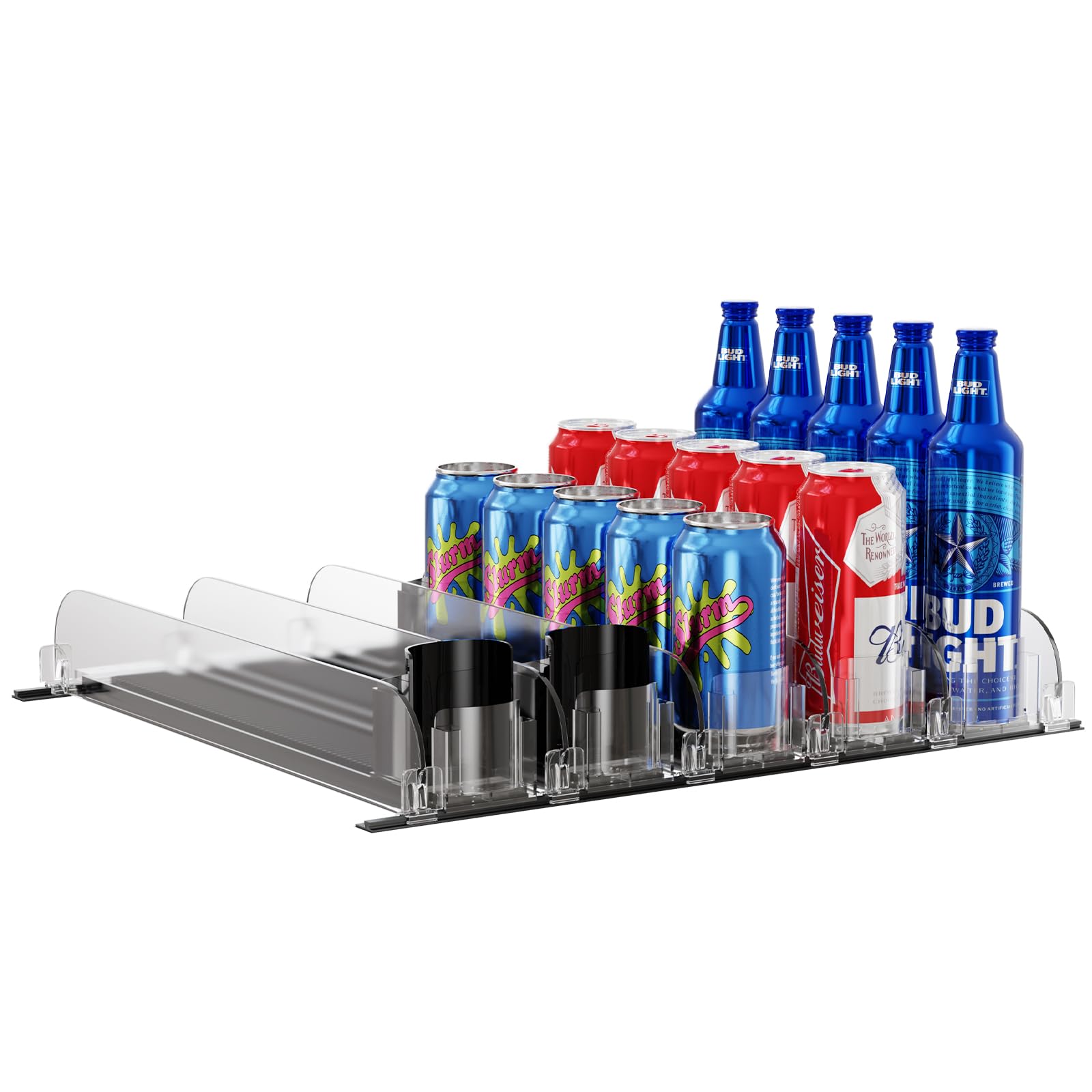 Automatic Soda Can Dispenser for Refrigerator - 5-Tier Black Drink Organizer with Dual-Spring Adjustable Width - Perfect for Kitchen, Pantry, Office & Party Beverage Storage