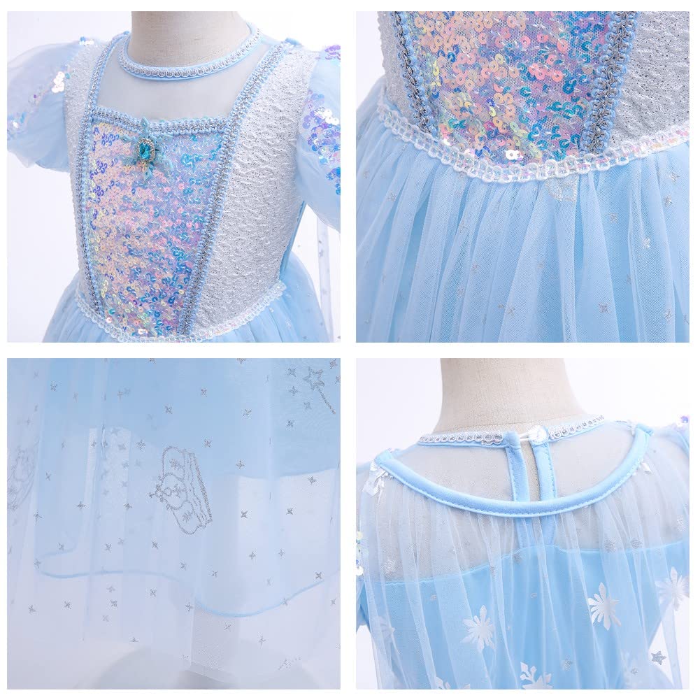 Frozen Elsa Costume for Girls - Sparkling Sequins Princess Dress for Halloween, Christmas & Birthday Parties | Elegant Ball Gown Fancy Dress for Kids & Toddlers (Perfect for Cosplay, Dress-Up & Special Occasions)