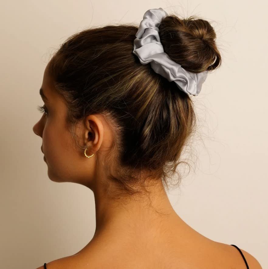 Premium Satin Silk Hair Scrunchies Pack of 3 - Soft Ponytail Holders & Hair Volumizer for Women & Girls (Silver) | Perfect for Everyday Wear, Workouts, and Gifts for Mom & Sister