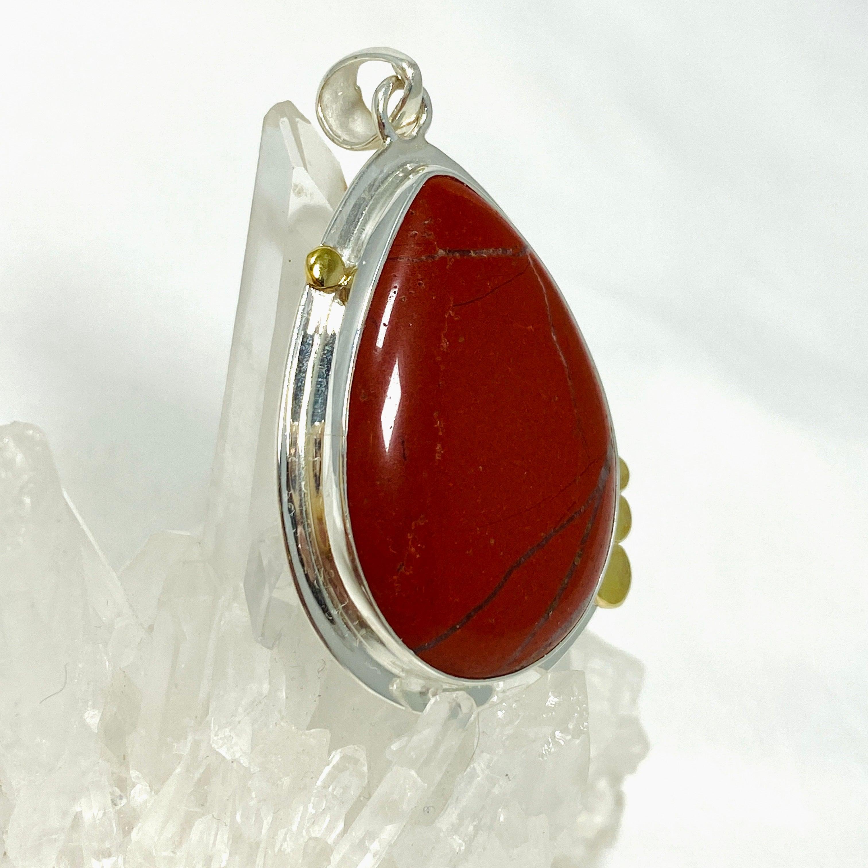 Natural Red Jasper Teardrop Pendant Necklace - Handcrafted Gemstone Jewelry KPGJ4445 for Meditation, Healing & Spiritual Protection