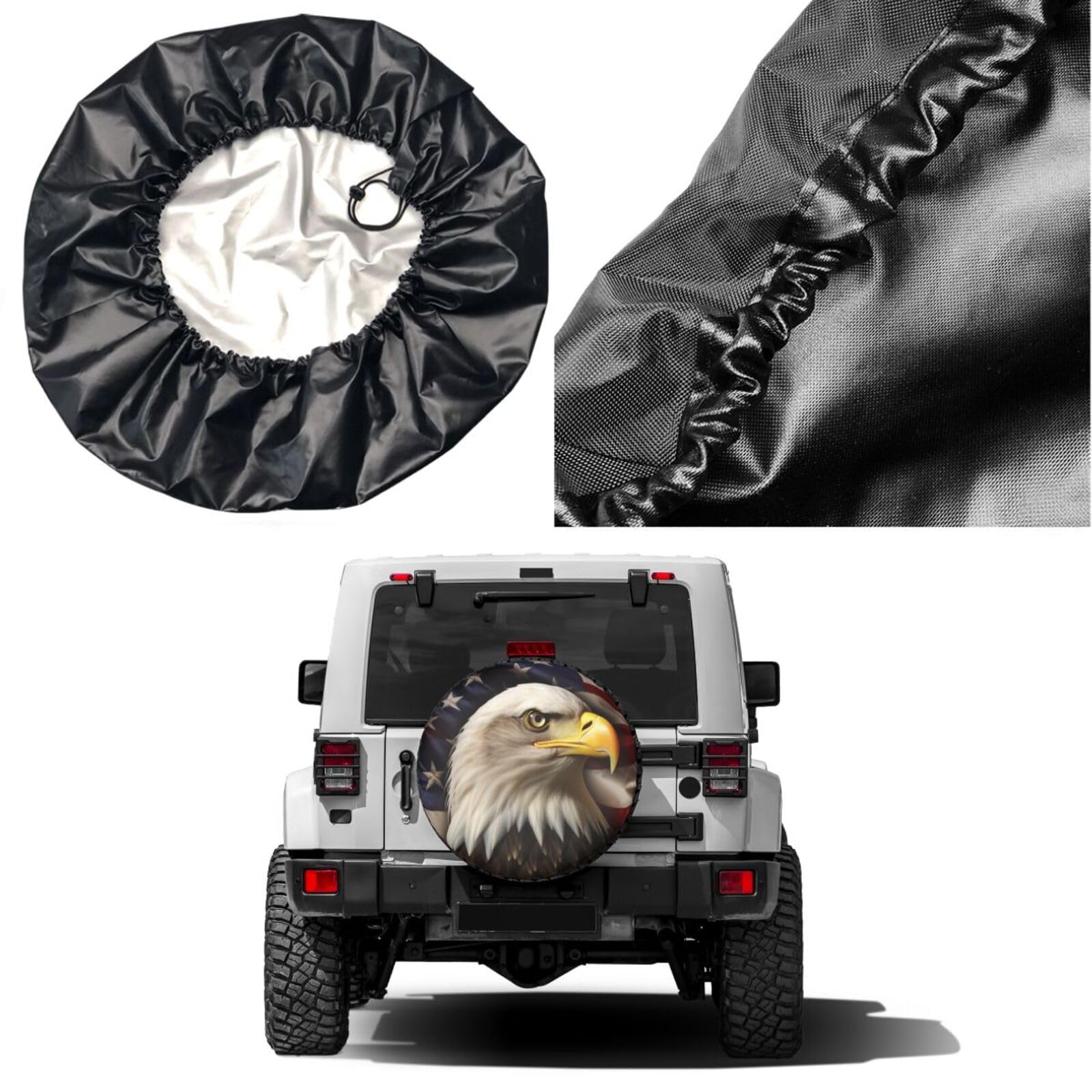 American Eagle & Flag Spare Tire Cover - Waterproof Dust-Proof Wheel Cover for 15