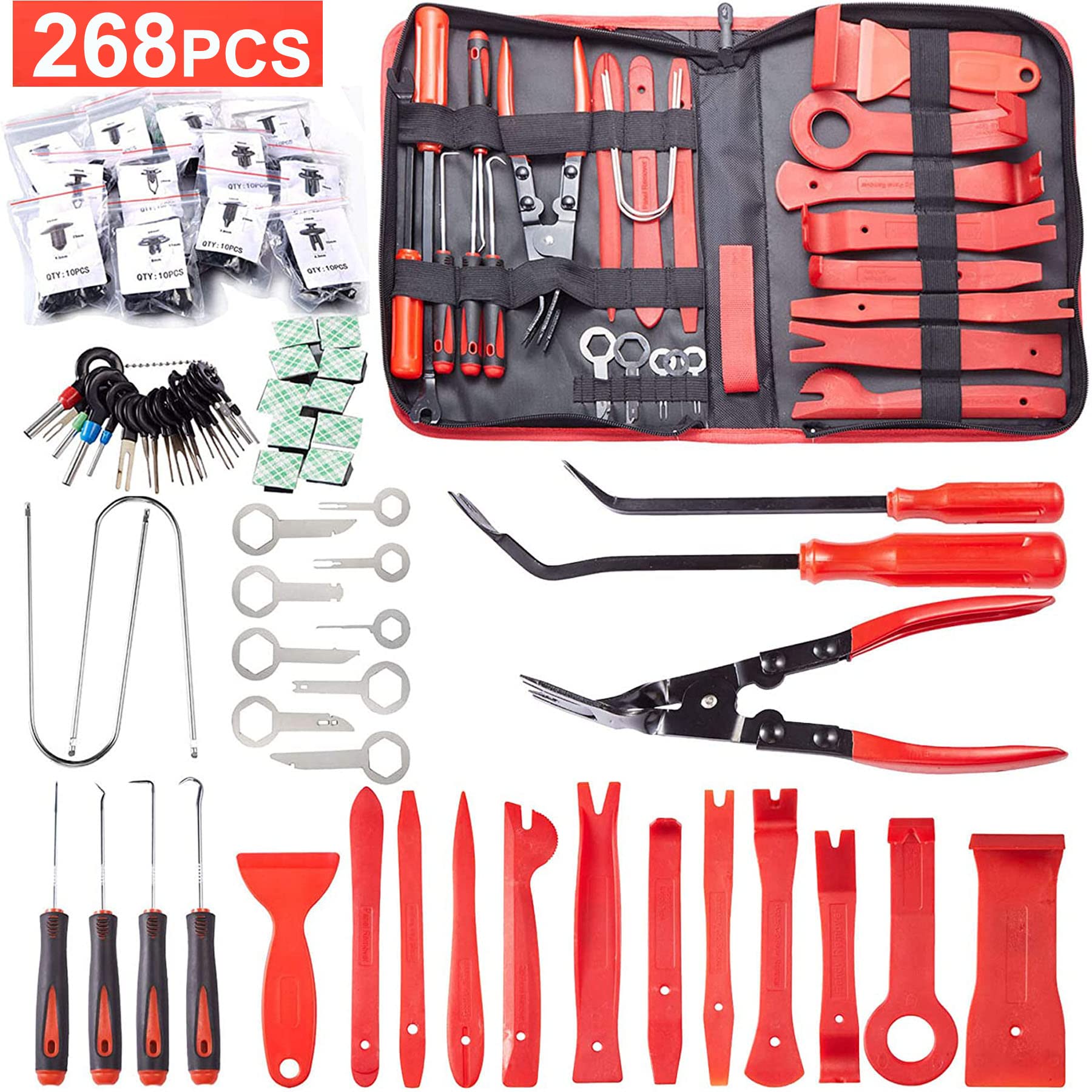 268-Piece Auto Trim Removal Tool Kit - Car Door Panel, Radio, Stereo & Terminal Pry Tool Set with Clip Pliers & Fastener Remover - Includes Storage Bag for Easy Organization - Perfect for DIY Car Repairs & Interior Upgrades