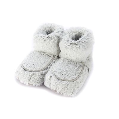 Luxury Heated Marshmallow Grey Cozy Winter Boots for Women - Warm Fleece Lined Indoor/Outdoor Booties for Home, Office & Snow Days