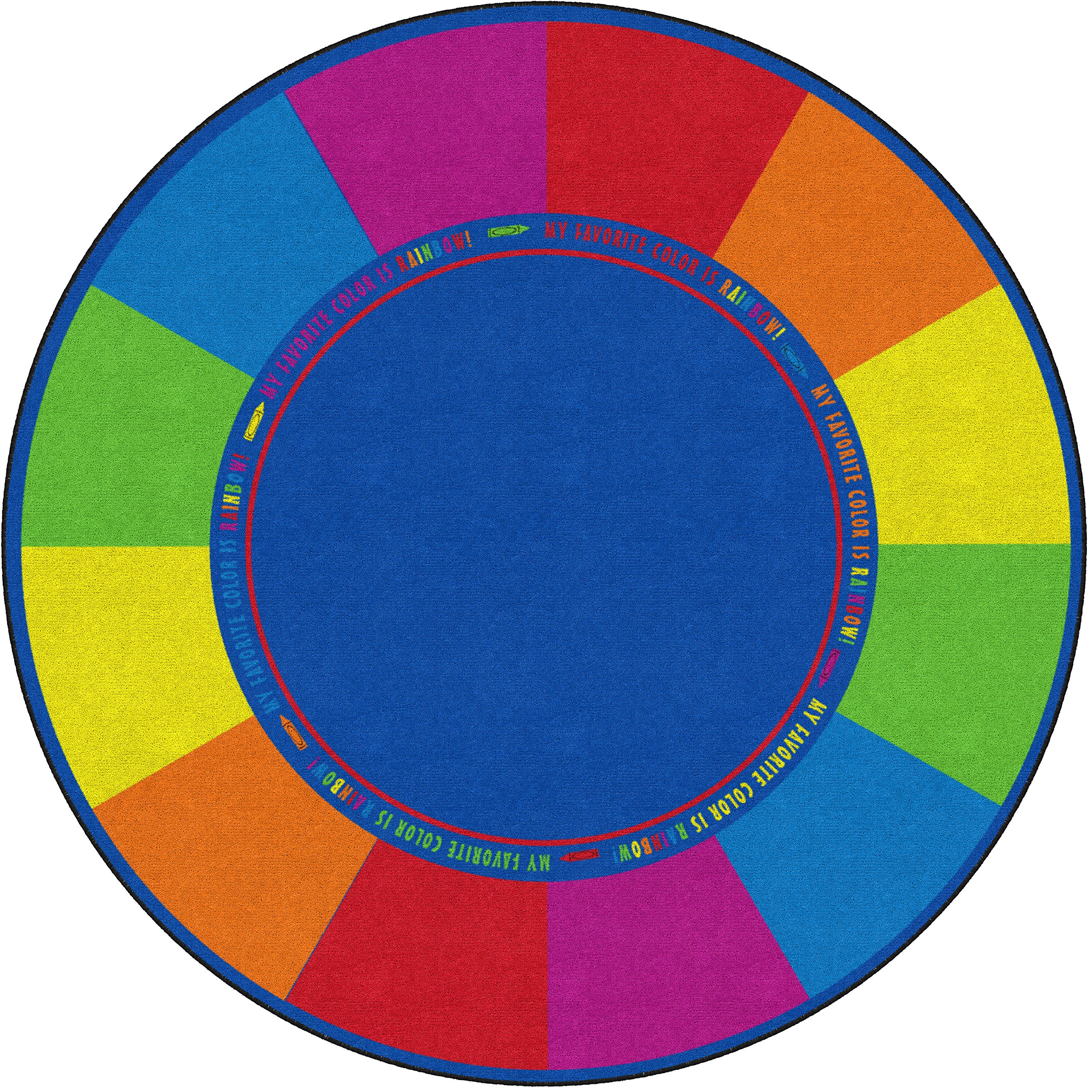 Flagship Carpets My Favorite Color Kids Educational Multicolor Rug – 6' Round Non-Slip Classroom Rug, Playroom Carpet for Learning & Playtime, Bedroom Area Rug for Reading Nook & Nursery Decor