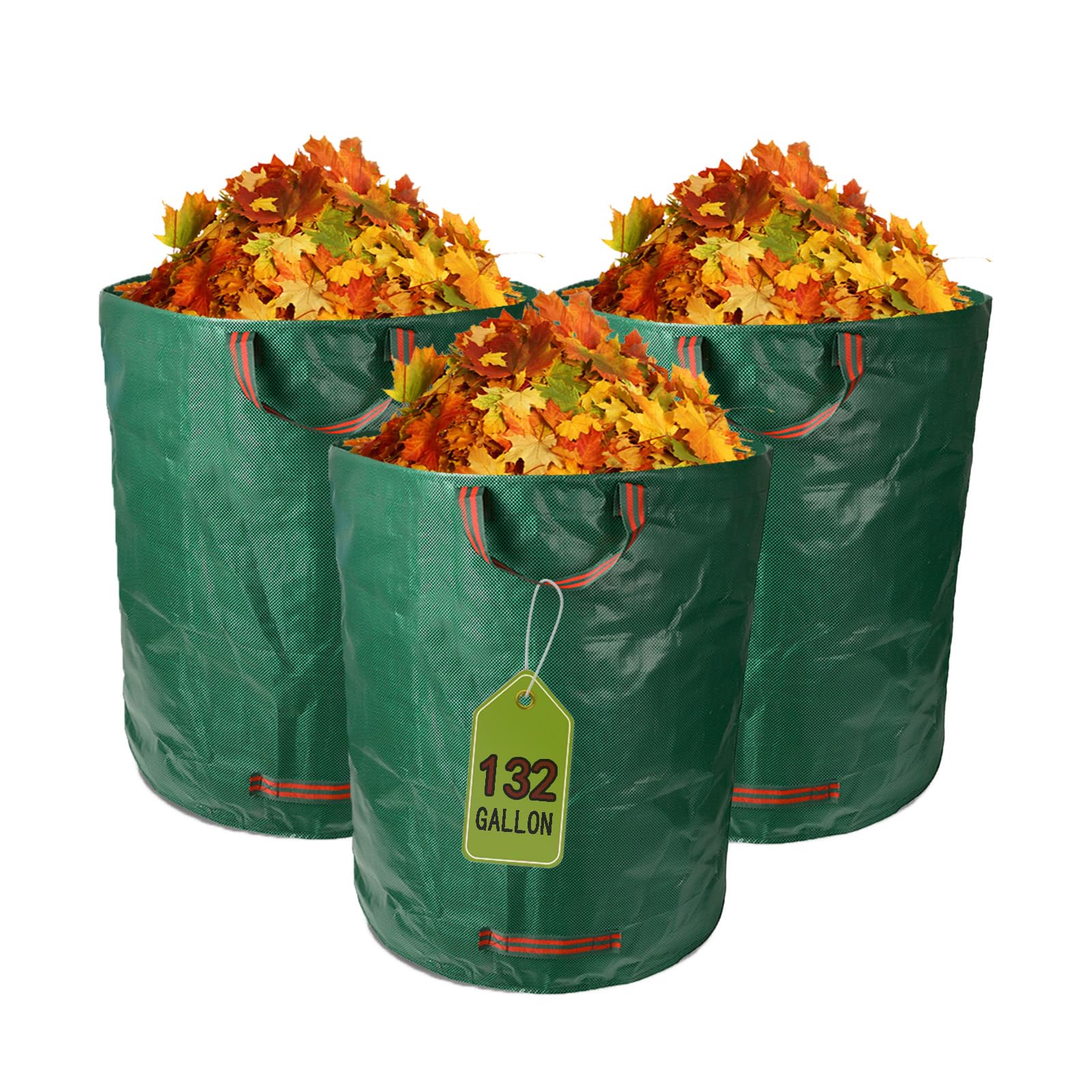 Durable 132 Gallon Reusable Garden Waste Bags - 3 Pack Thickened Leaf Bags for Yard Cleanup, Composting & Outdoor Debris Collection