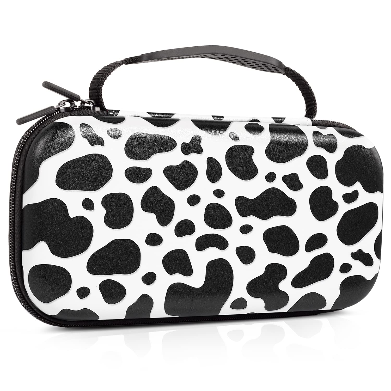 Lokigo Hard Shell Carrying Case for Nintendo Switch & Switch OLED (2021) - Portable Travel Protective Case with 16 Game Card Slots - Cow Print Design - Perfect for Gaming On The Go, Travel Protection & Console Storage