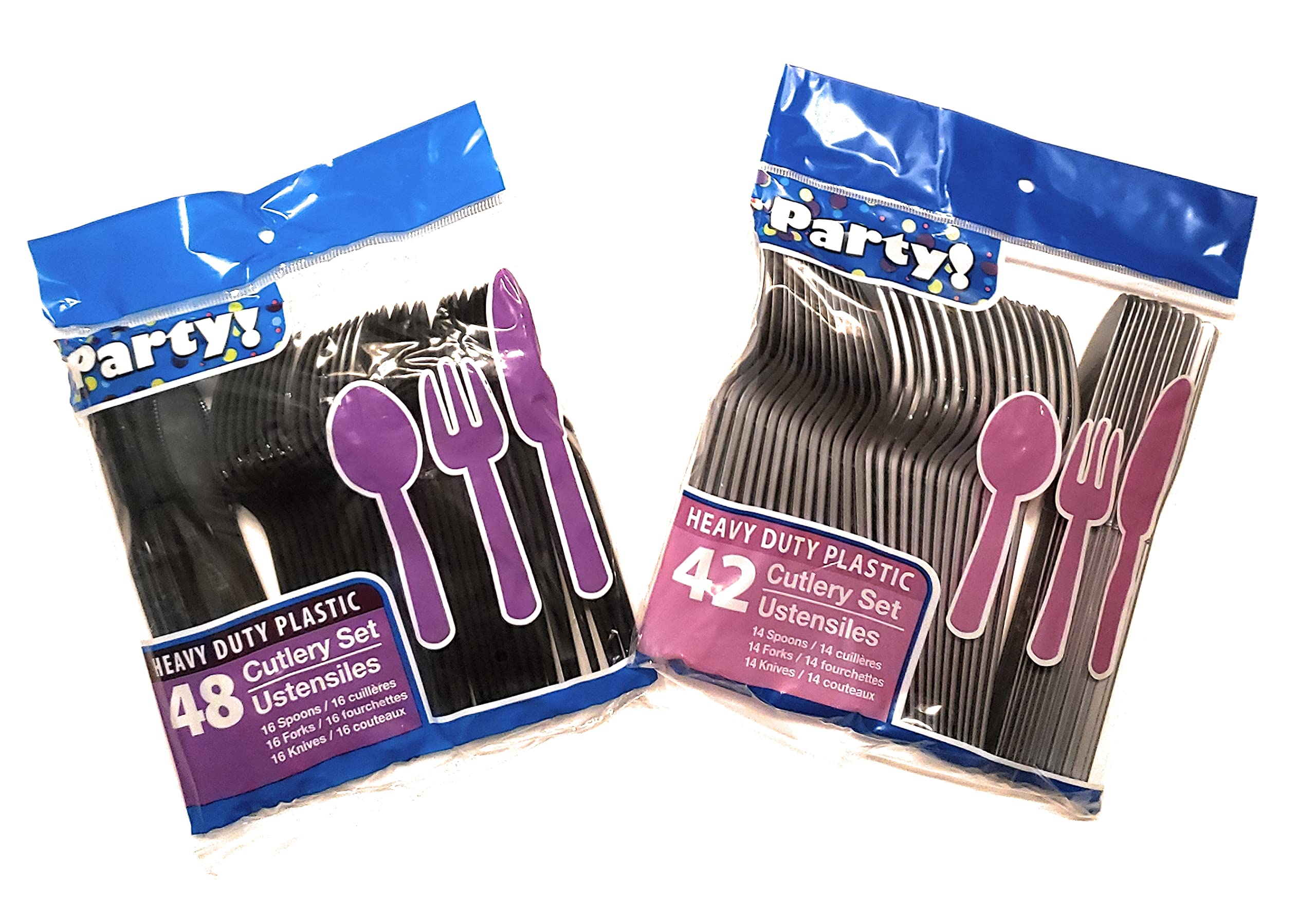 Silver & Black Disposable Plastic Cutlery Set - 90 Pieces (30 Spoons, 30 Forks, 30 Knives) - 2 Pack Team Colors Party Supplies for Picnics, BBQs, and Catering Events